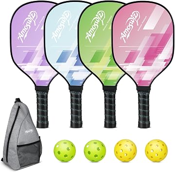 Pickleball Paddle Set of 4 with Balls, Wood