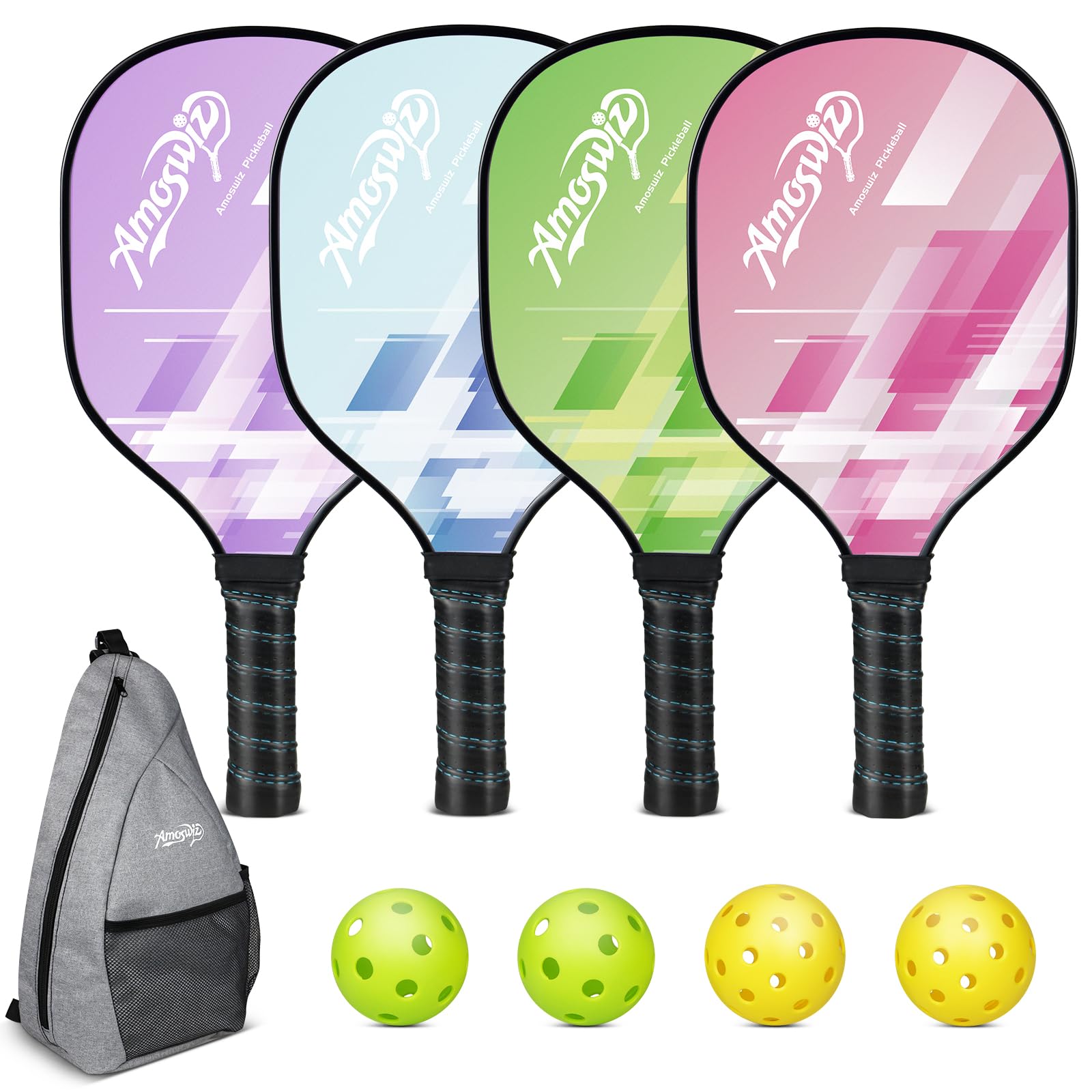 Pickleball Paddles Set of 4, Wood Pickle Ball Racket with 4 Balls, Pickleball Starter Set for Men & Women