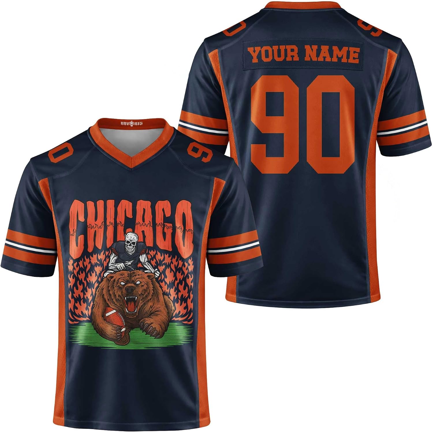Custom Football Jersey Personalized Name Number Navy Orange Game Day Fan Shirt for Men Women, Football Team Uniform Top