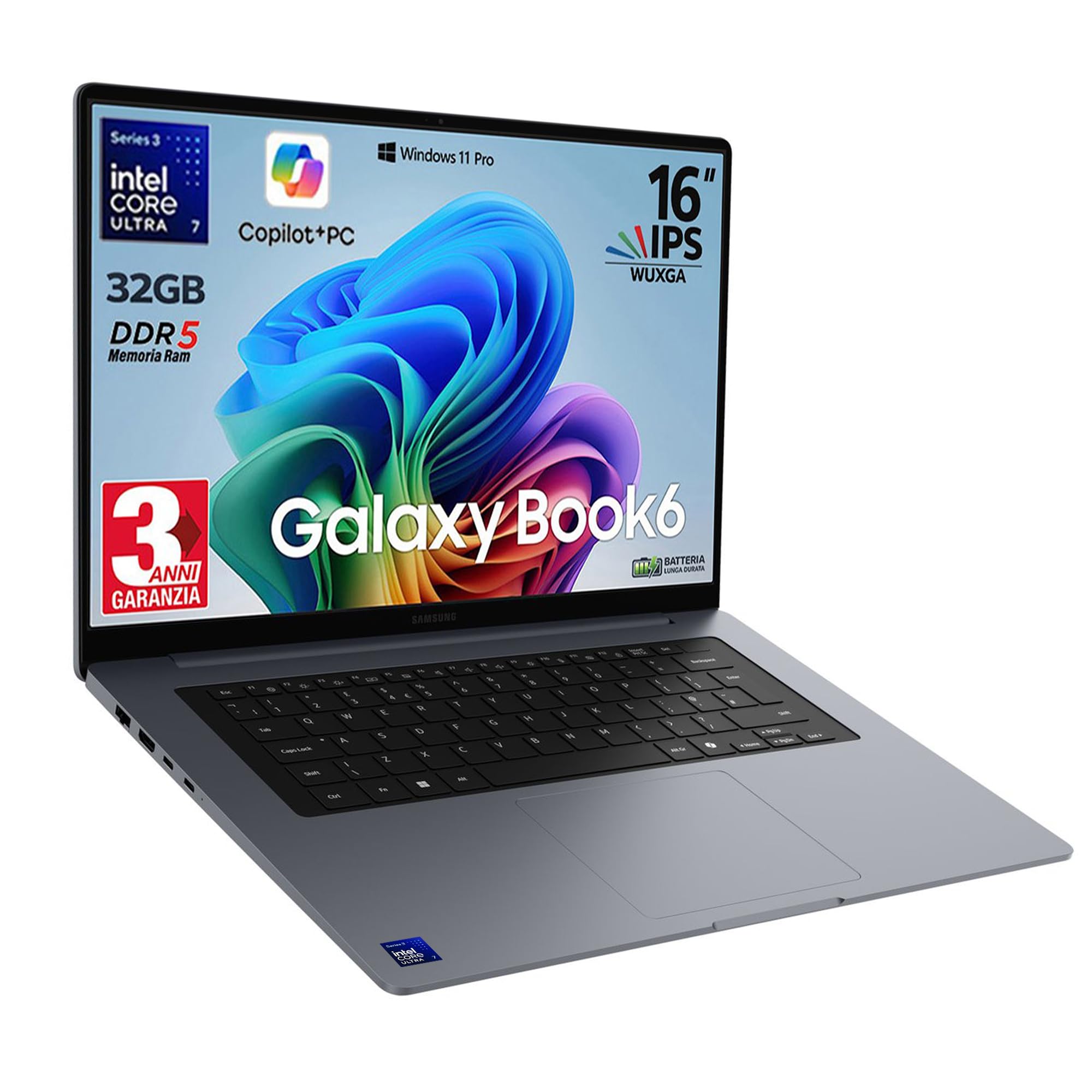 Samsung Galaxy Book6 Copilot+ Laptop 32Gb, Intel Core Ultra 7 355 16" WUXGA | Ram 32GB DDR5, SSD Pci 512Gb, Tastiera retroilluminata e fingerprint, Win 11 Pro, 3 Anni di garanzia Italiana dall'acquisto