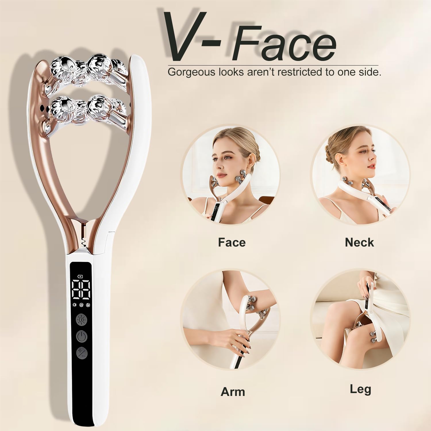 Masajeador facial con rodillo 3D, herramienta de drenaje linfático para masaje de cara, brazos, piernas y cuello, contorno linfático, cepillo facial y reductor de barbilla doble (blanco)