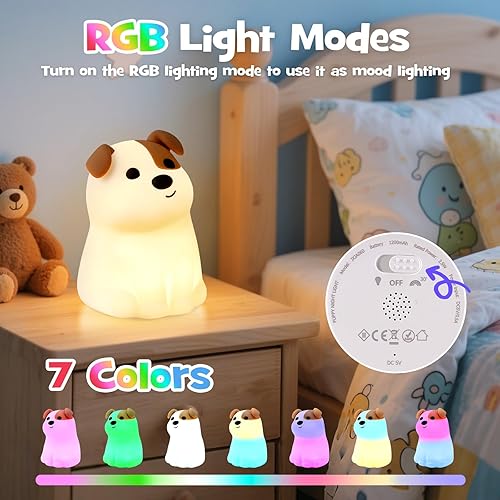 Miniatura 3 de Luz nocturna blanda para cachorros con modo RGB, 3 brillos ajustables, luz nocturna para lactancia materna, linda y novedosa lámpara de perro