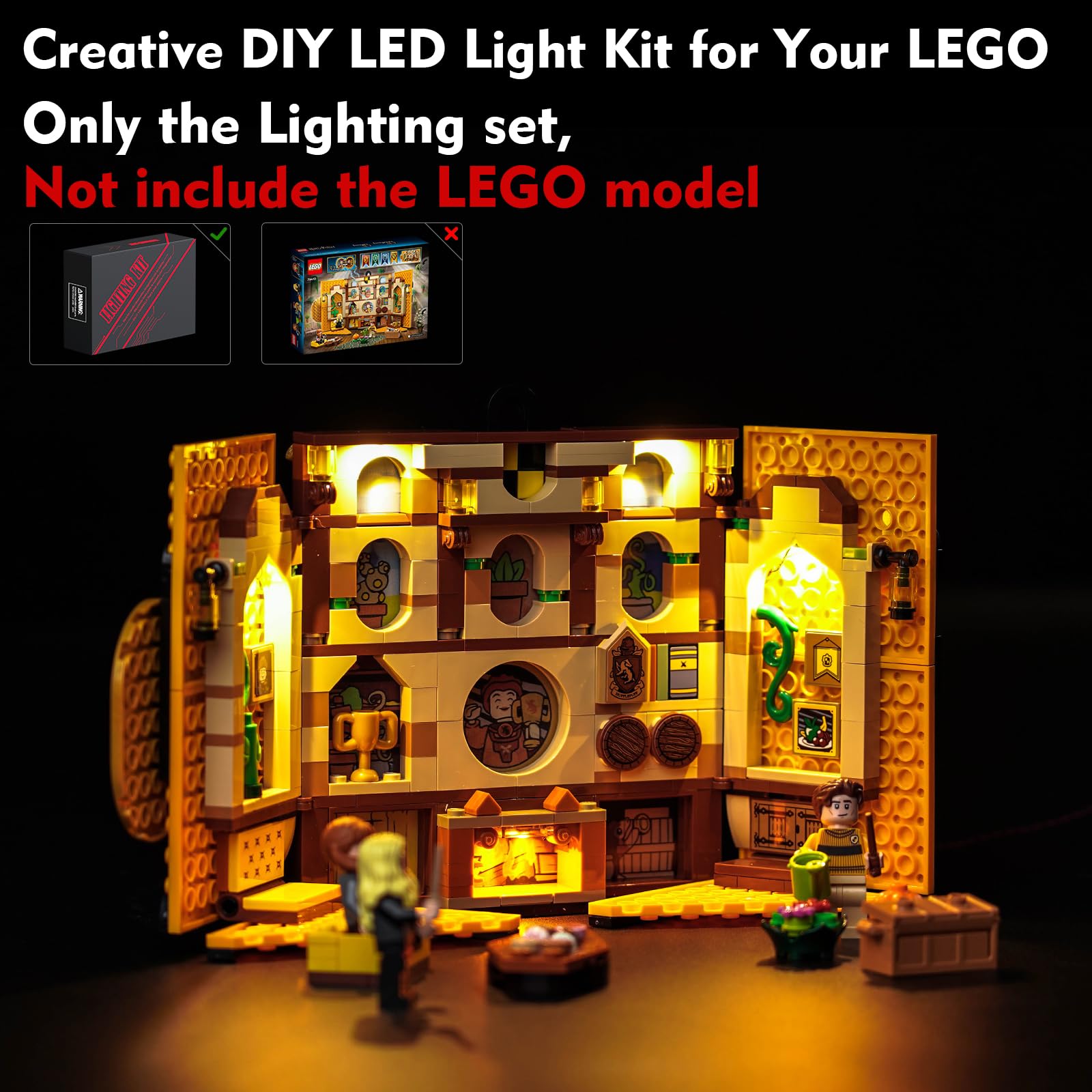 Kit di luci per striscione Lego Tassorosso House, set di illuminazione per Lego 76412 Harry Potter Hufflepuff House Banner - Modelli non inclusi, solo kit di luci (76412-Tassorosso)