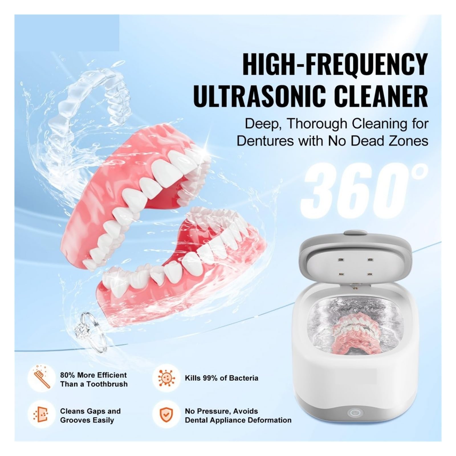 Limpiador ultrasónico, Limpiador ultrasónico for retenedores de dentaduras postizas con luz ultravioleta 30 W