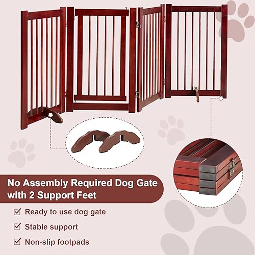 Miniatura 4 de kinbor Pet Gate - Puertas de madera para perros para casa extra anchas, puertas plegables para mascotas con puerta de paso para escaleras, puerta