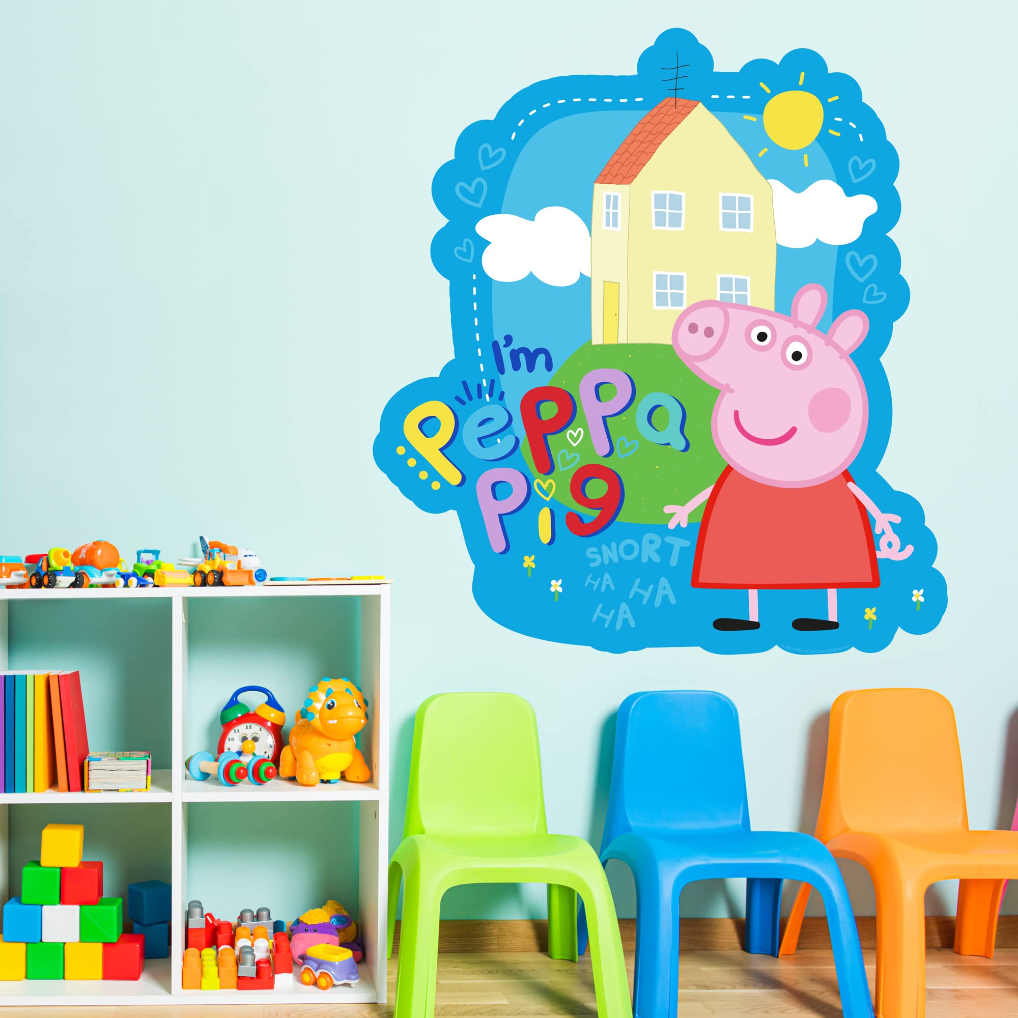 Themed Pink Peppa Pig Wall Sticker - I'm Peppa Pig Blue Background Wall Decal Kids Art (60Cm Height X 55Cm Width)