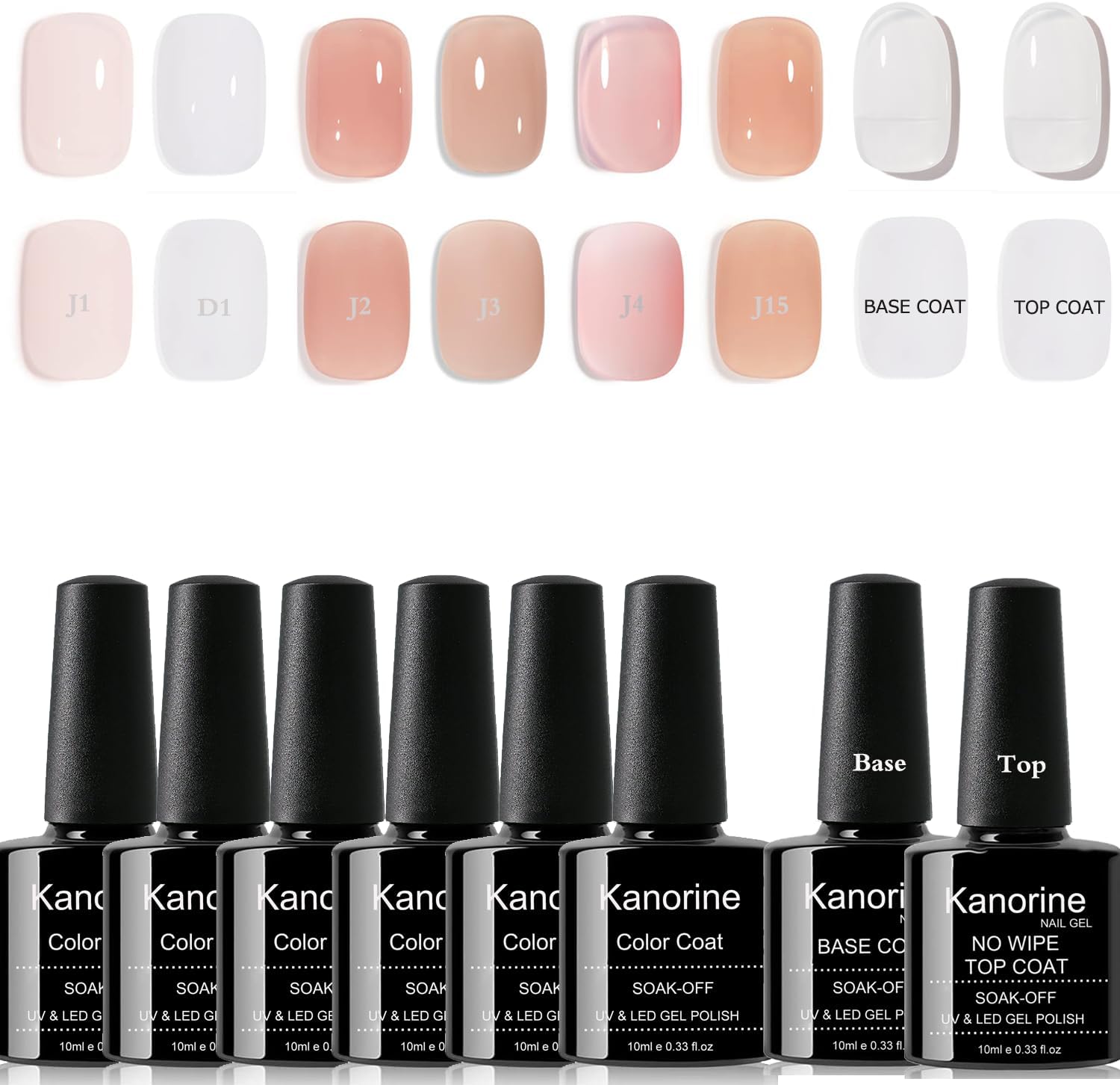 8PCS Jelly Gel Nail Polish Set,6 Jelly Nude Gel Nail Polish & Base Coat Top Coat Set Pink Milky White Rose Sheer Clear Crystal Translucent French Manicure UV/LED Gel Nail Polish Kit 10ml