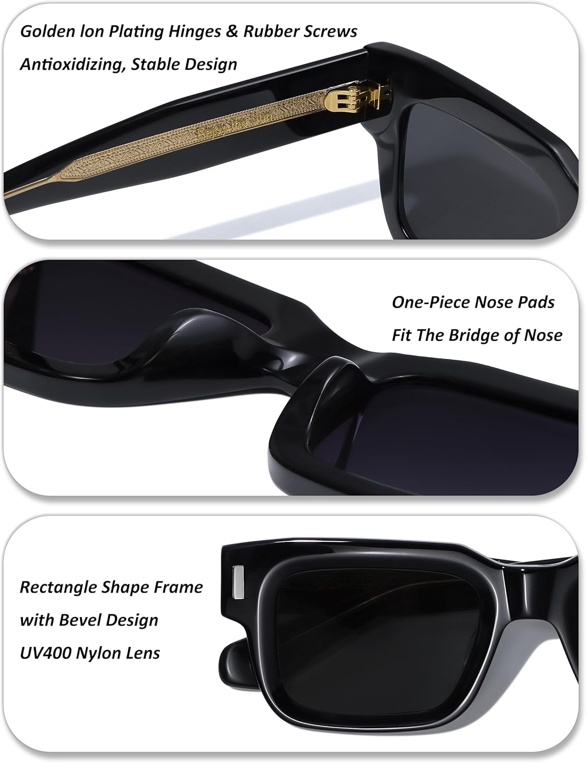 Non Polarized Acetate Sunglasses RY-A08 Frame with UV Protection Impact Resistant Nylon Lens Retro Unisex - Image 6