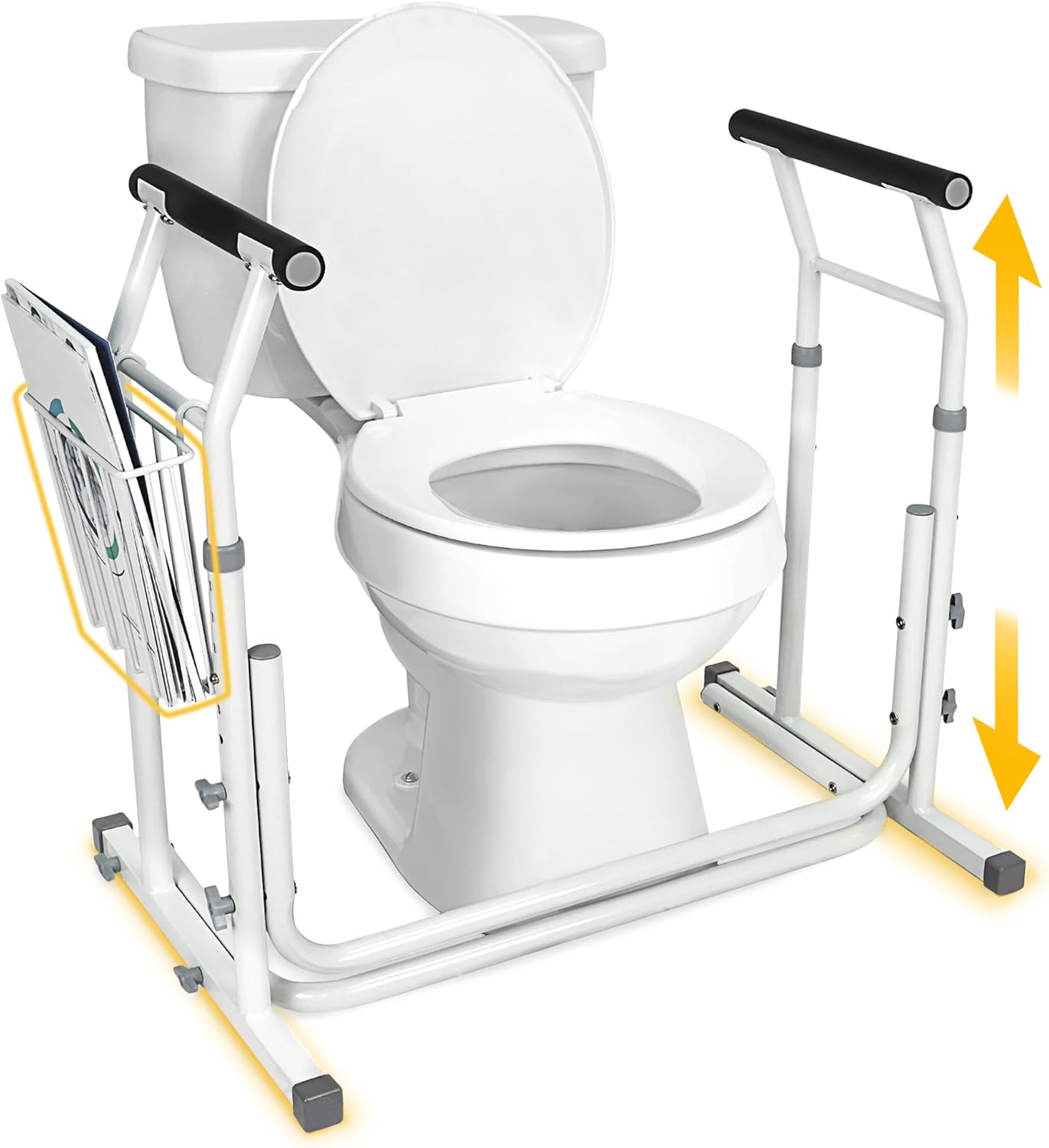 FSA/HSA Eligible, Vaunn Medical Bathroom Patented Height Adjustable Height Toilet Rail Grab Bar and Commode Safety Frame Handle FSA/HSA Eligible, Vaunn Medical Bathroom Patented Height Adjustable Height Toilet Rail Grab Bar and Commode Safety Frame Handle