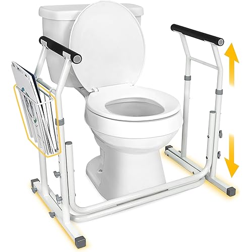 FSA/HSA Eligible, Vaunn Medical Bathroom Patented Height Adjustable Height Toilet Rail Grab Bar and Commode Safety Frame Handle