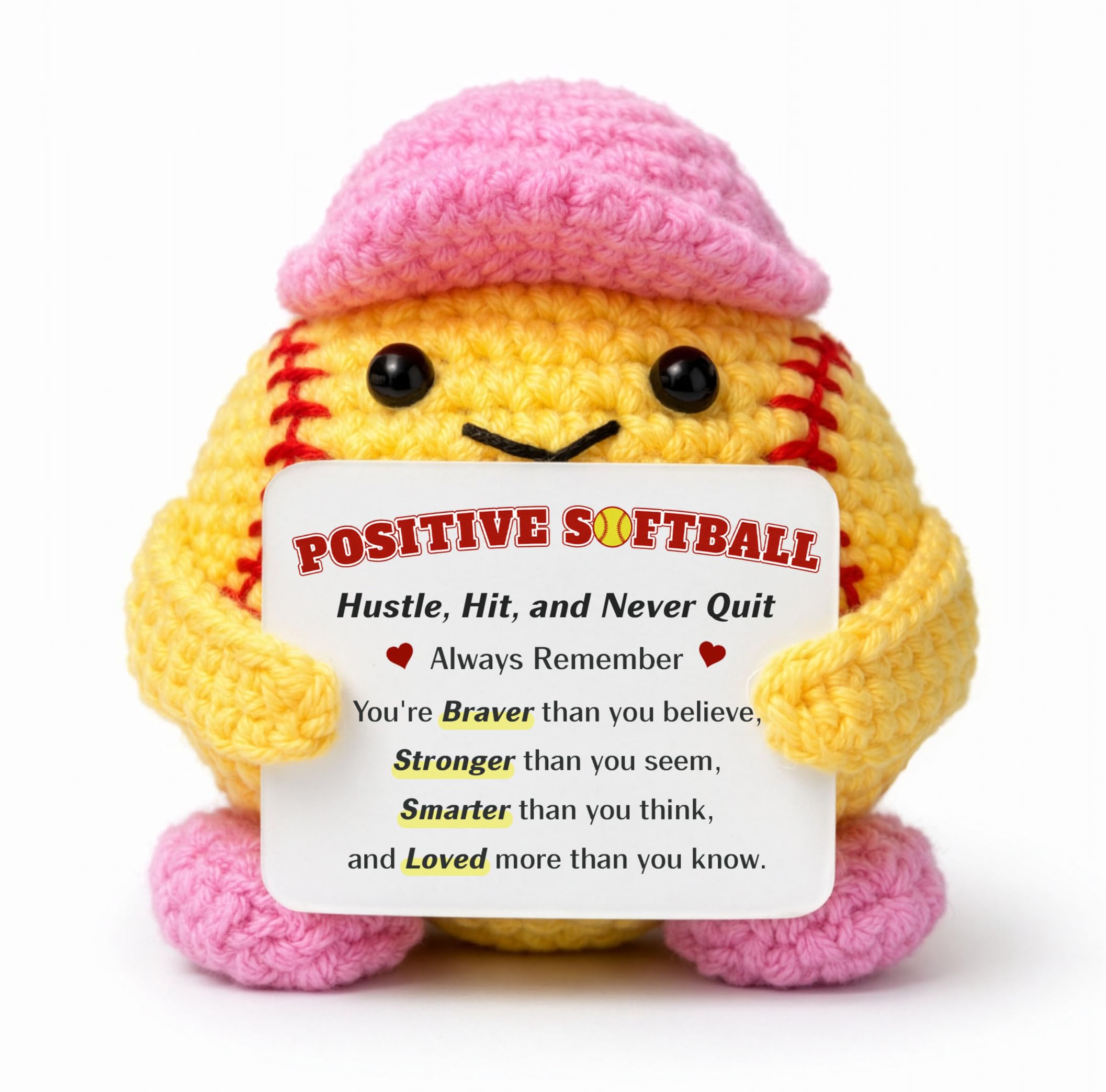 Positive Crochet Softball Gift for Players Girls Teammates Coach, Cute Handmade Softball Desk Decor, Encouragement Gift for Teen Girls, Sport Lovers