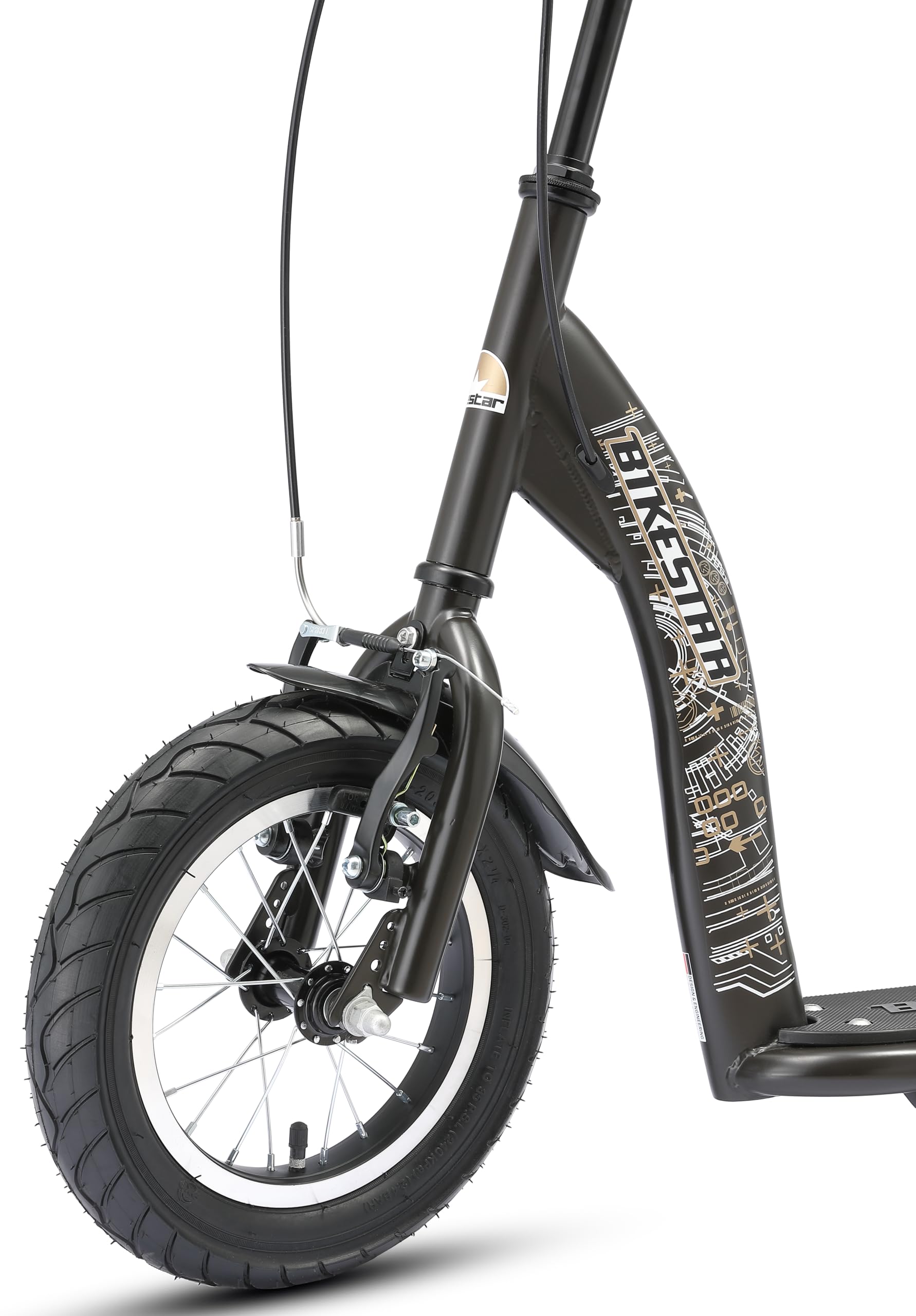 BIKESTAR Roller Kinderroller Tretroller Kickscooter mit Luftreifen für Jungen und Mädchen ab 6-7 Jahre ★ 12 Zoll Sport Kinder Scooter ★ Schwarz (matt)