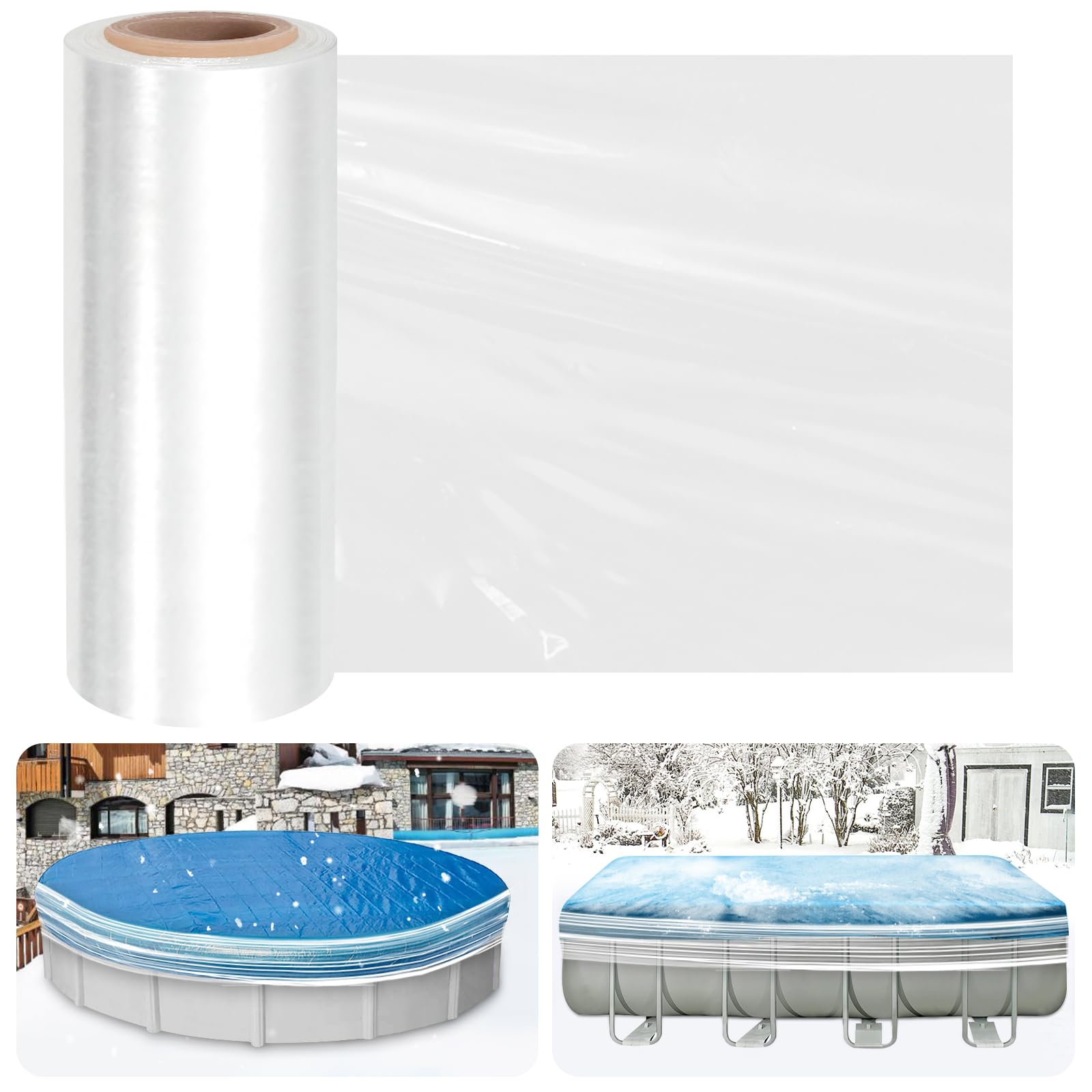 Legigo11.8 Inch X 1050 Ft Winter Pool Cover Seal for Above Ground Pools- PE Stretchable Pool Cover Seal Wrap to Keep Pool Clean, Windproof Stretch Film Shrink Film Cover Wrap for Pool Closing (Clear)