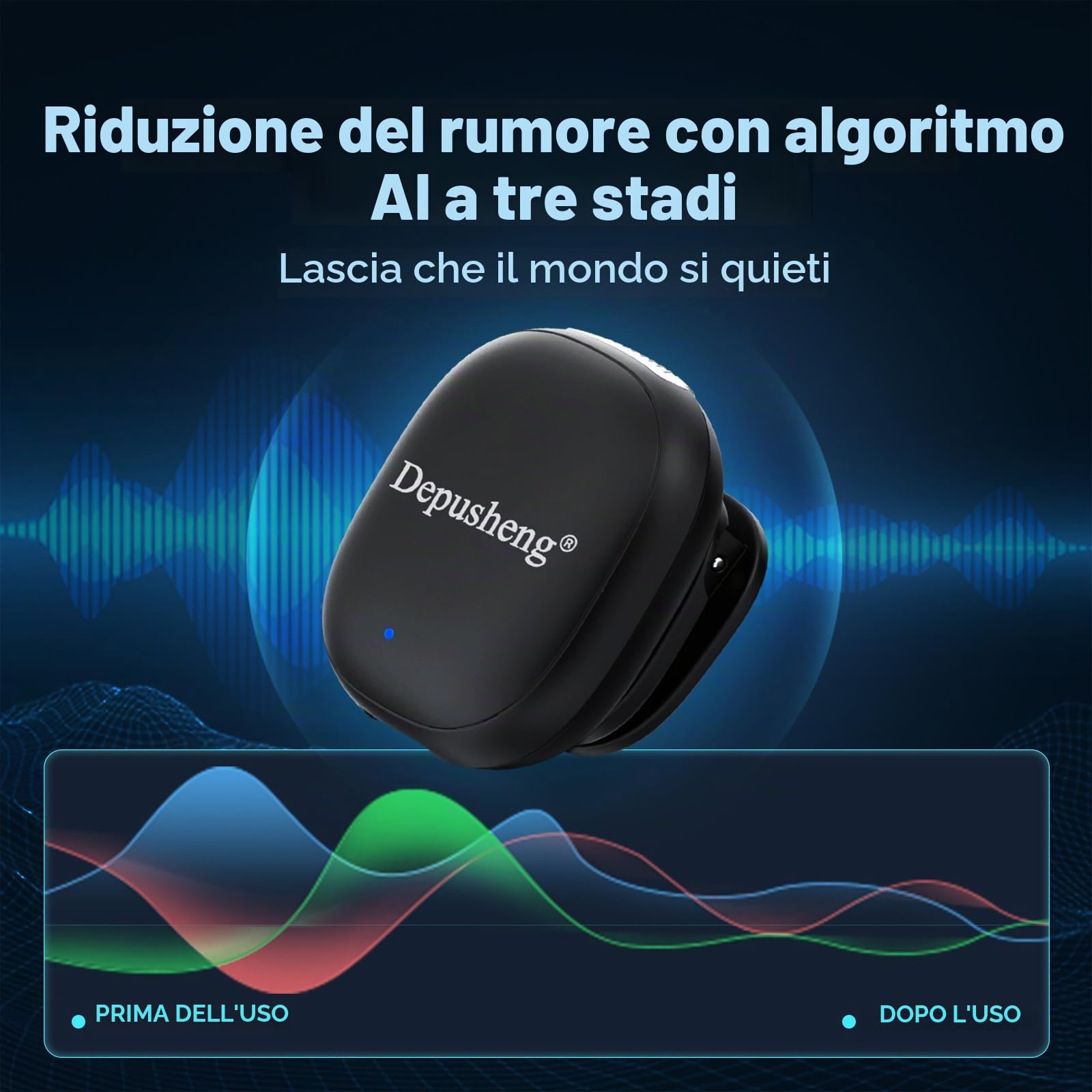 Depusheng V2 2 microfoni lavalier wireless per iPhone, iPad e Android con custodia di ricarica, 8 ore di autonomia, microfono a scatto per registrazioni video, vlogging, YouTube, interviste, 3