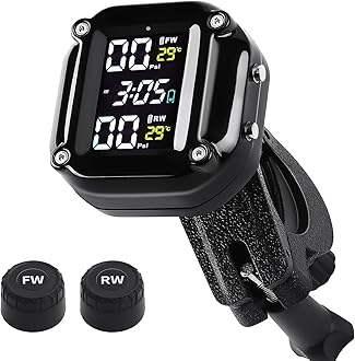 Motorcycle Tire Pressure Monitoring System, Motorcycle TPMS System with 2 External Sensors, LCD Display, IP67 Waterproof Dustproof, Motorbike Tyre Temperature Alarm, Two-Wheeled Motorcycle TPMS