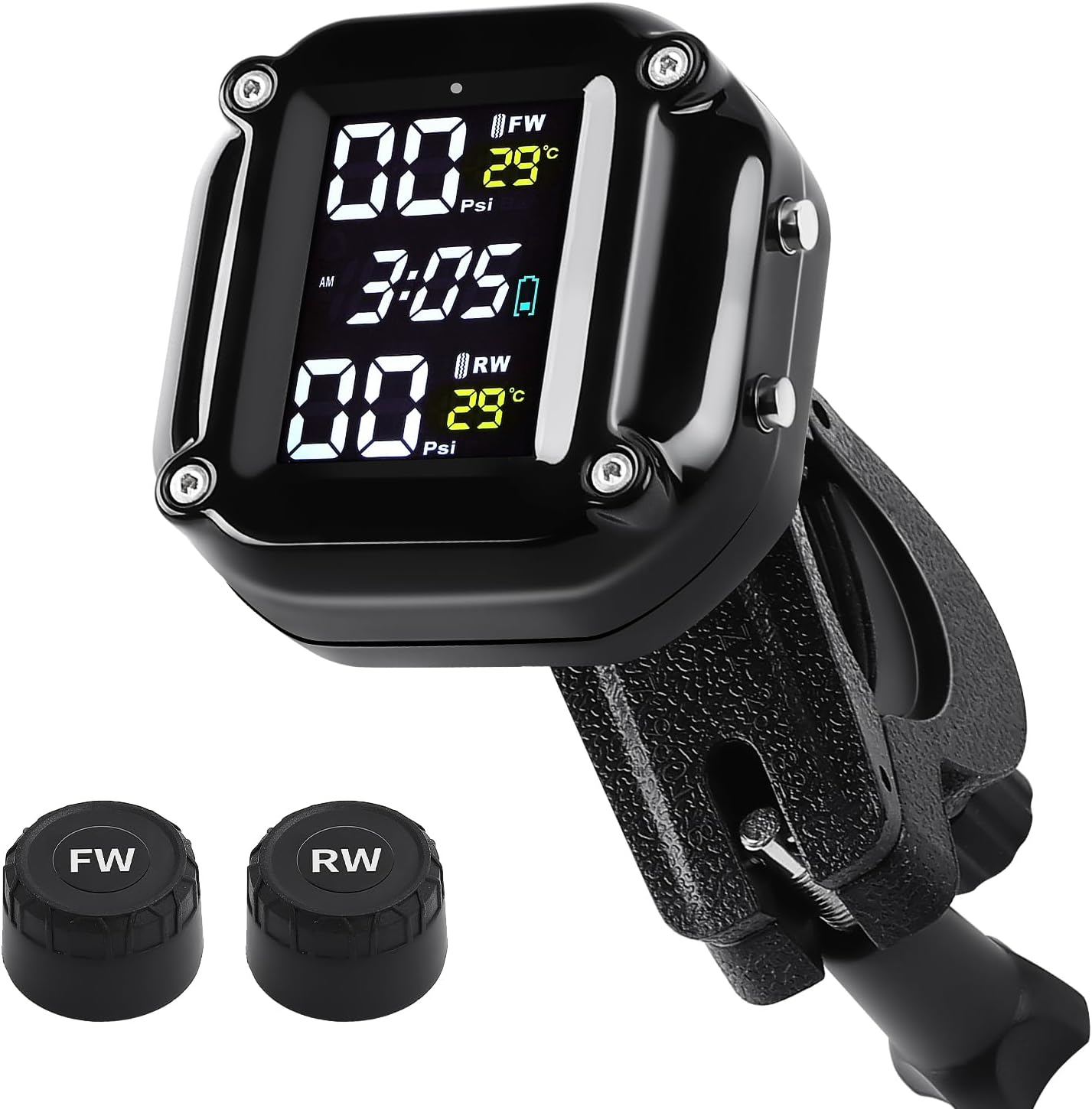 Motorcycle Tire Pressure Monitoring System, Motorcycle TPMS System with 2 External Sensors, LCD Display, IP67 Waterproof Dustproof, Motorbike Tyre Temperature Alarm, Two-Wheeled Motorcycle TPMS