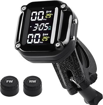 نظام مراقبة ضغط إطارات الدراجات النارية، نظام TPMS للدراجات النارية مع مستشعرين خارجيين، شاشة LCD، مقاوم للماء والغبار IP67، إنذار درجة حرارة إطارات الدراجات النارية، نظام TPMS للدراجات النارية ذات العجلتين