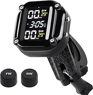 Motorcycle Tire Pressure Monitoring System, Motorcycle TPMS System with 2 External Sensors, LCD Display, IP67 Waterproof Dustproof, Motorbike Tyre Temperature Alarm, Two-Wheeled Motorcycle TPMS