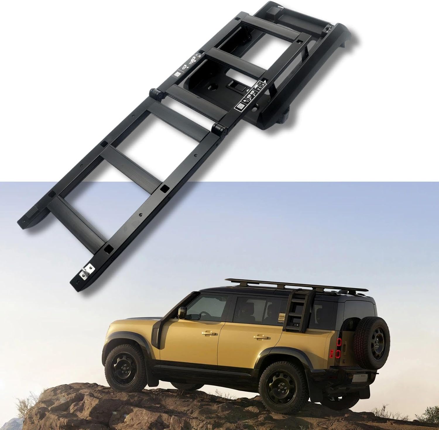 Lockable and Retractable Side Roof Rack Access Ladder Fits for Land Rover Defender 90 110 130 2020 2021 2022 2023 2024 2025 2026,Provide Trim Installation Without Damage,Quick-Release (Matte Black)