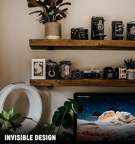 Miniatura 14 de LEOPO Paquete de 6 soportes flotantes de 12 pulgadas, soporte de estante industrial rústico de 1/5 pulgadas de grosor, soporte de metal oculto