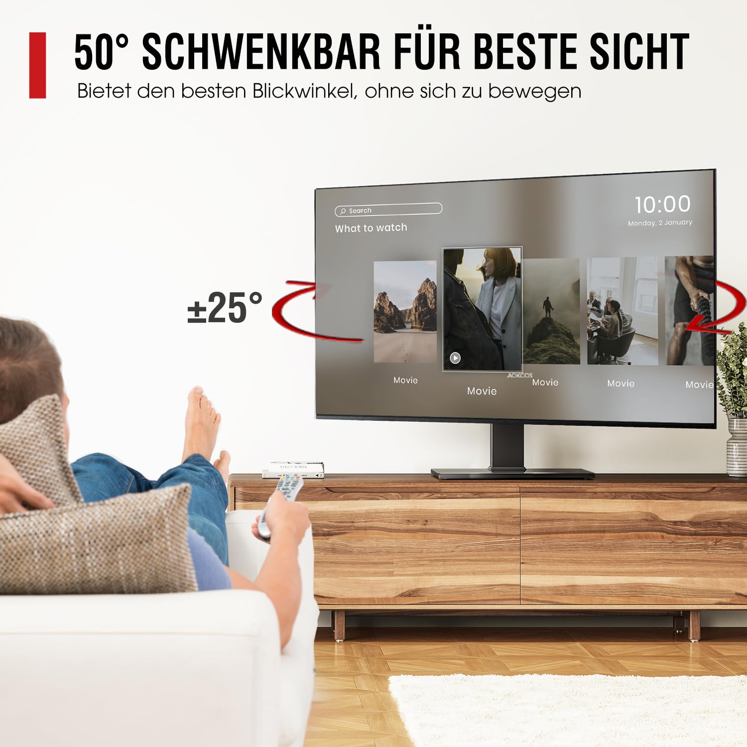 AOKCOS TV Standfuss TV Ständer Schwenkbar Höhenverstellbar für 32-75 Zoll Fernseher bis zu 50 KG, Höher 834mm Universal TV Standfüße Fernsehständer Max VESA 600x400 mm