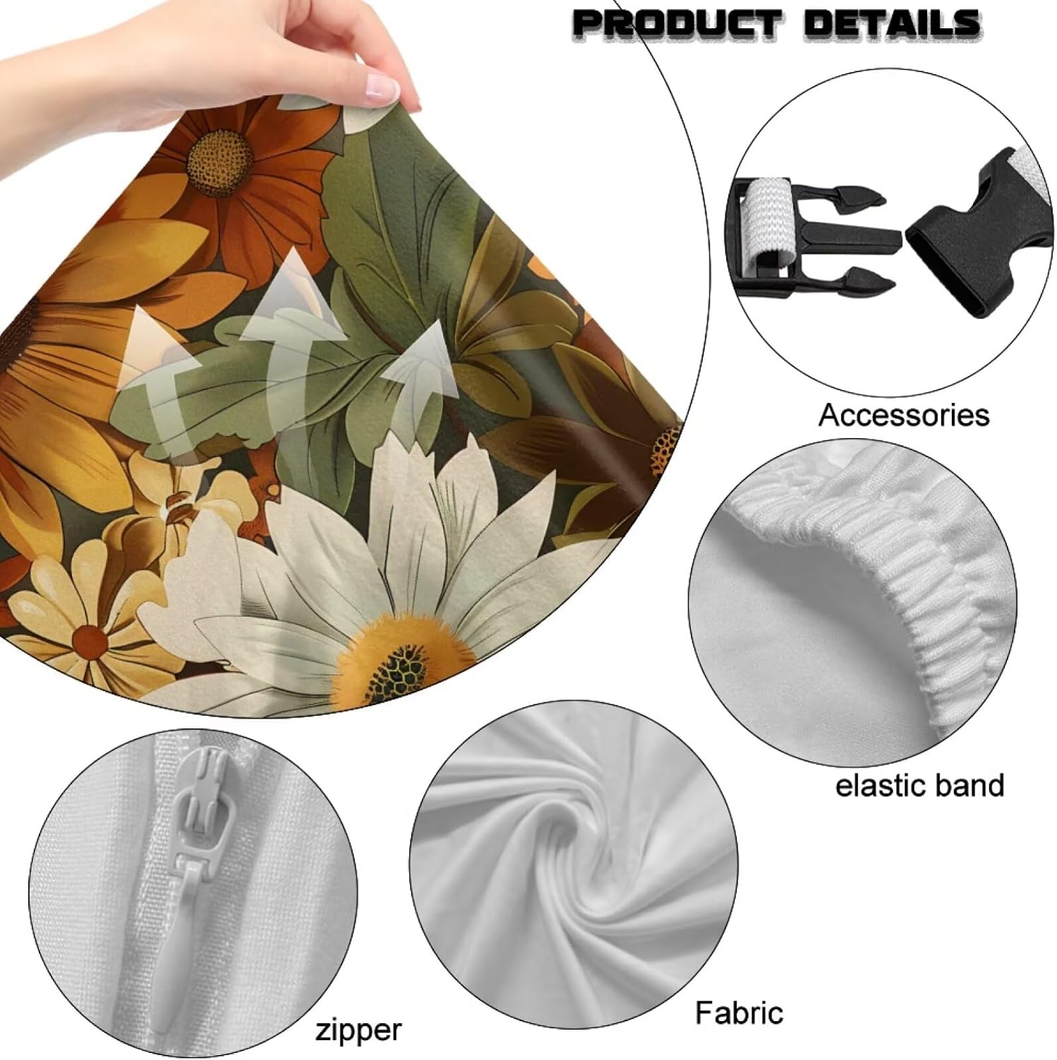 Sunflower Daisy Gaming Chair Covers 4 Pieces Stretchable Office Desk Chair Cover Reusable Rotating Gaming Chair Protector Cover Gamer Room Decor image 4