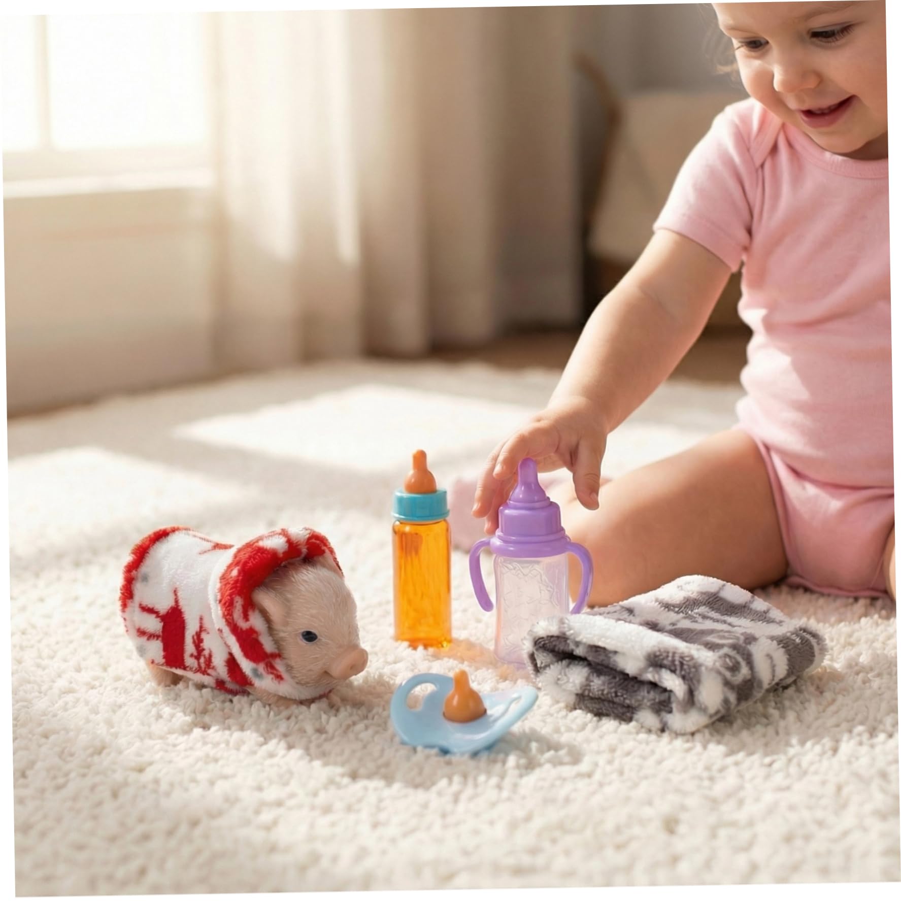 Jorzer Lechón de Silicona Animales realistas de Silicona Suave con Ropa y comedero Juego de simulación Mini Cerdo Diversión Pequeñas Mascotas para niños Niñas Niños 7 Piezas/Juego..