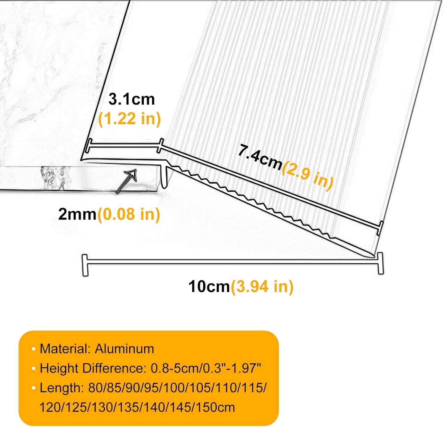 Floor Door Transition Strips 10cm Wide Carpet Edge Aluminum Threshold Reducer Corridor Entrance Door (Silver Length 80cm/31.5 in)