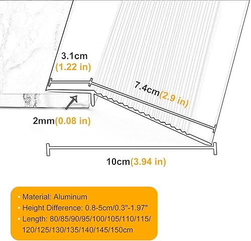 Miniatura 3 de Tiras de transición para pisos irregulares, 3.9 in de ancho, borde de alfombra, reductor de umbrales de aluminio, entrada de pasillo, puerta