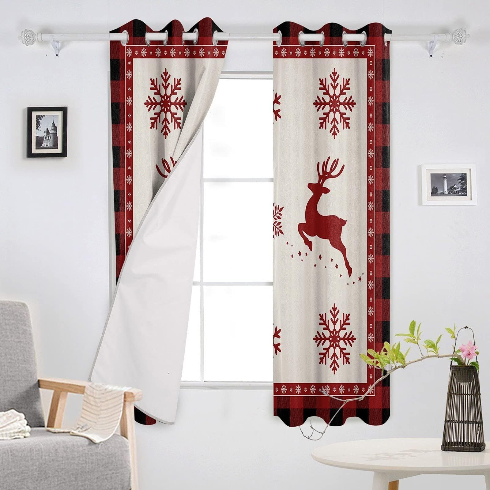 MikiUp Tende Oscuranti Natalizie Con Fiocchi Di Neve - 2 Pannelli 132x240 Cm, Isolamento Termico E Riduzione Luce 85-98% - 2