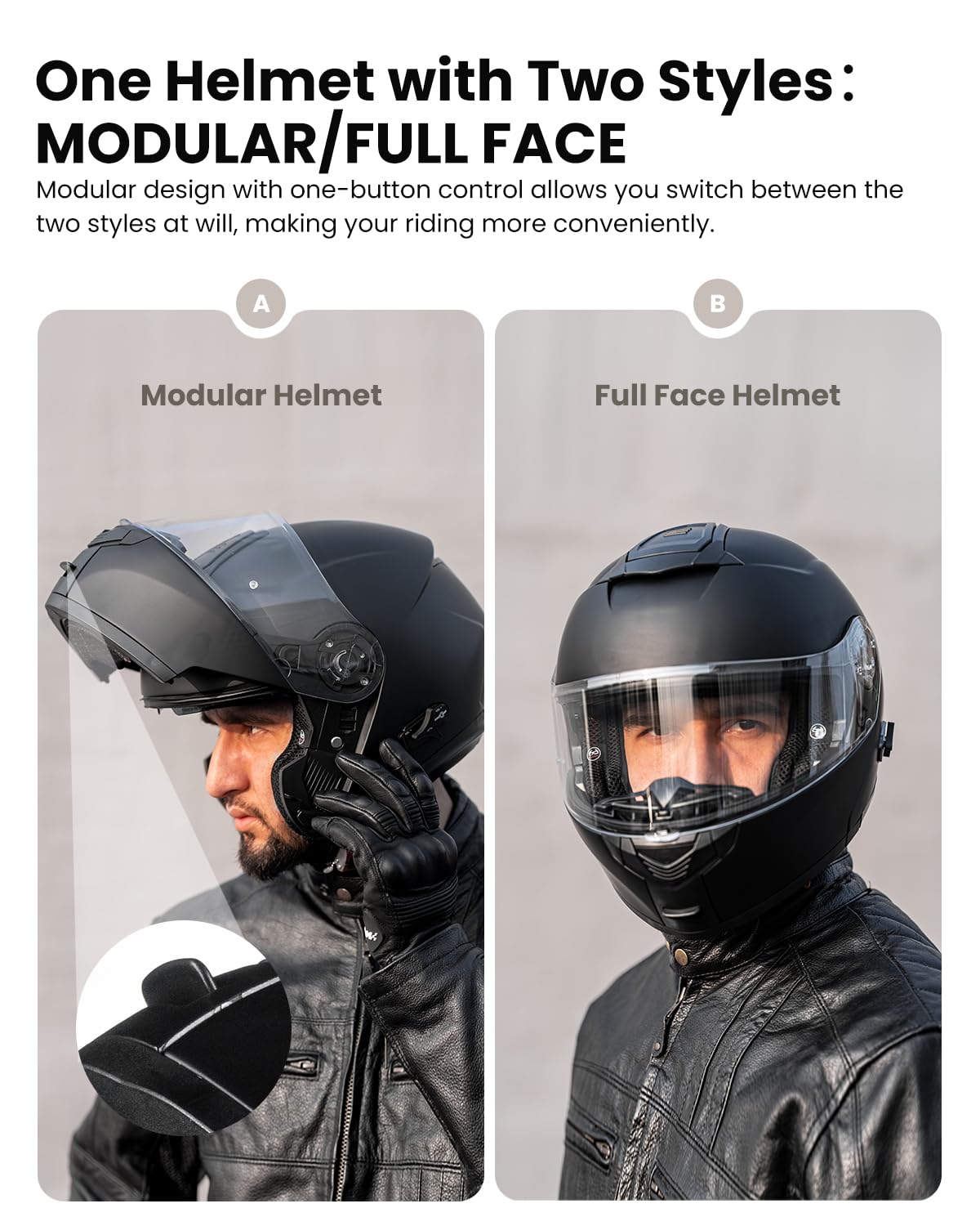 ILM Bluetooth Motorradhelm Klapphelm Modular Integralhelm Intercom für 2-3 Fahrer Doppelvisier mit Sturmhaube ECE22.06 Modell 159BT