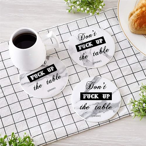 Miniatura 4 de Thipoten Posavasos divertidos, 6 posavasos de cuero con soporte, regalos perfectos para inauguración de la casa, protegen los muebles de marcas de