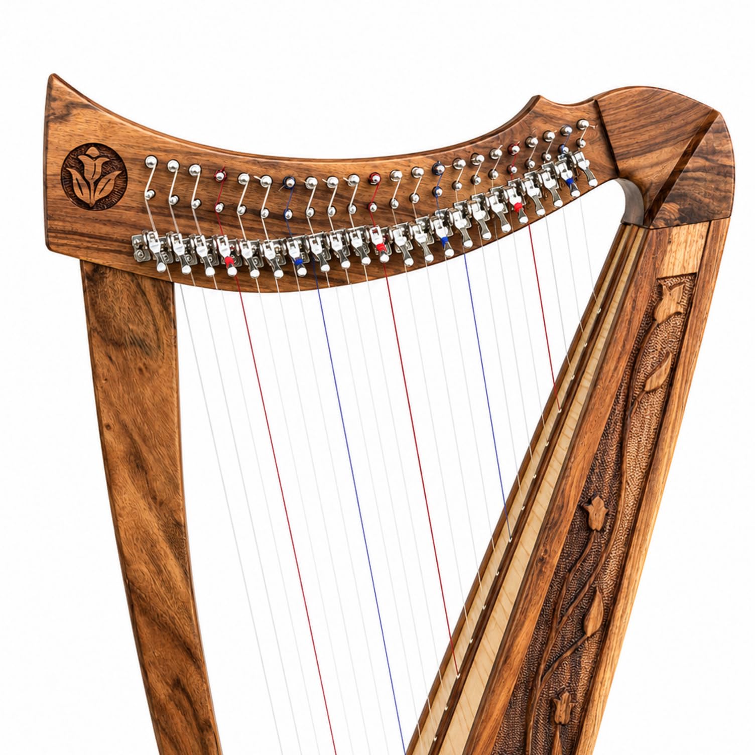 Uzman Harfe 22 Saiten Keltische Harfe 22 String Harp Leierharfe | Edelholz-Korpus mit keltischem Design, Halbtonklappen, finnischem Birken-Resonanzboden und farbcodierten Saiten