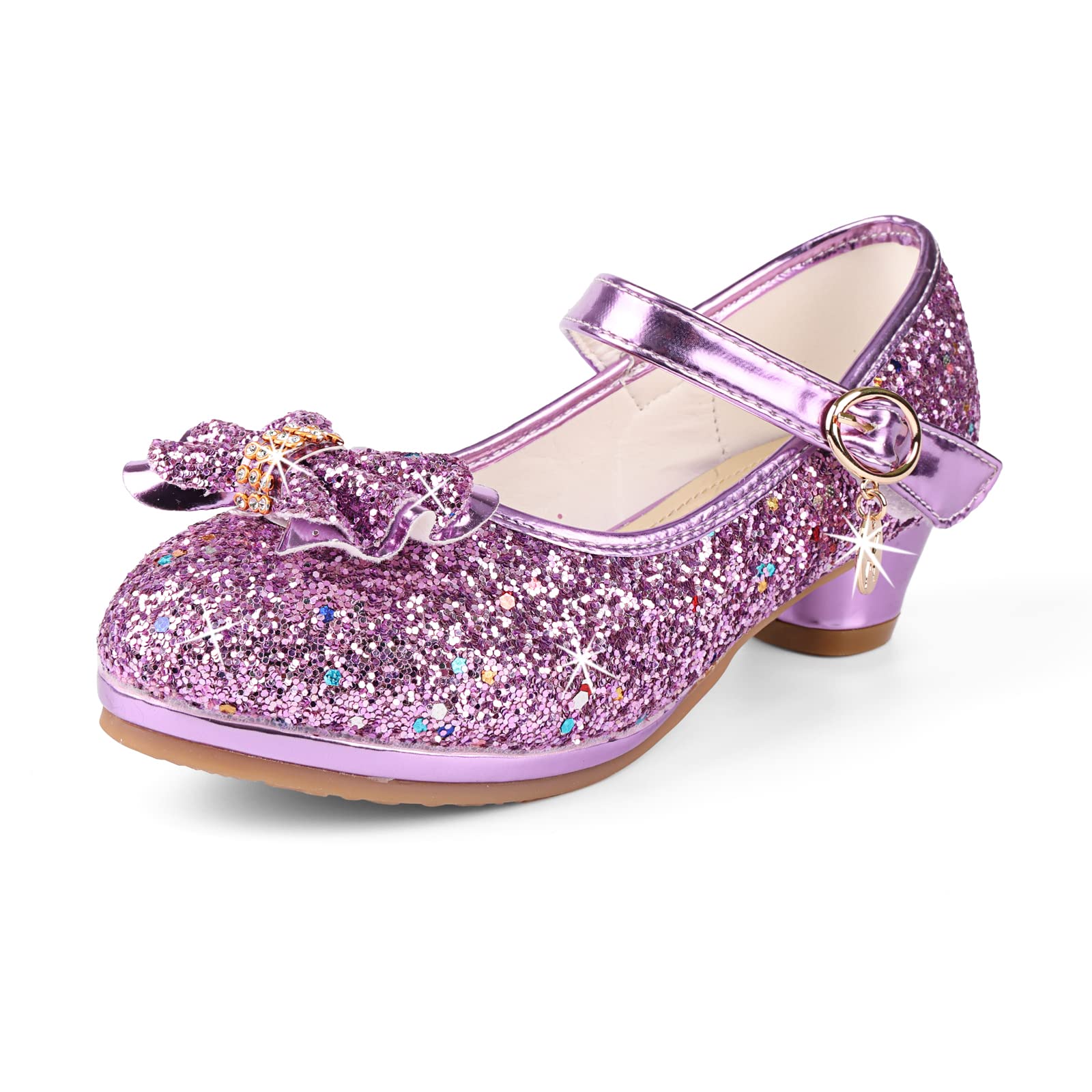 Girls Princess Shoes Sequins Sweet Bows High Heels Wedding Party Dress Shoes Dance Bright Diamond Cosplay Christmas Festival Shoes Pink Blue Purple Gold Silver — view 9