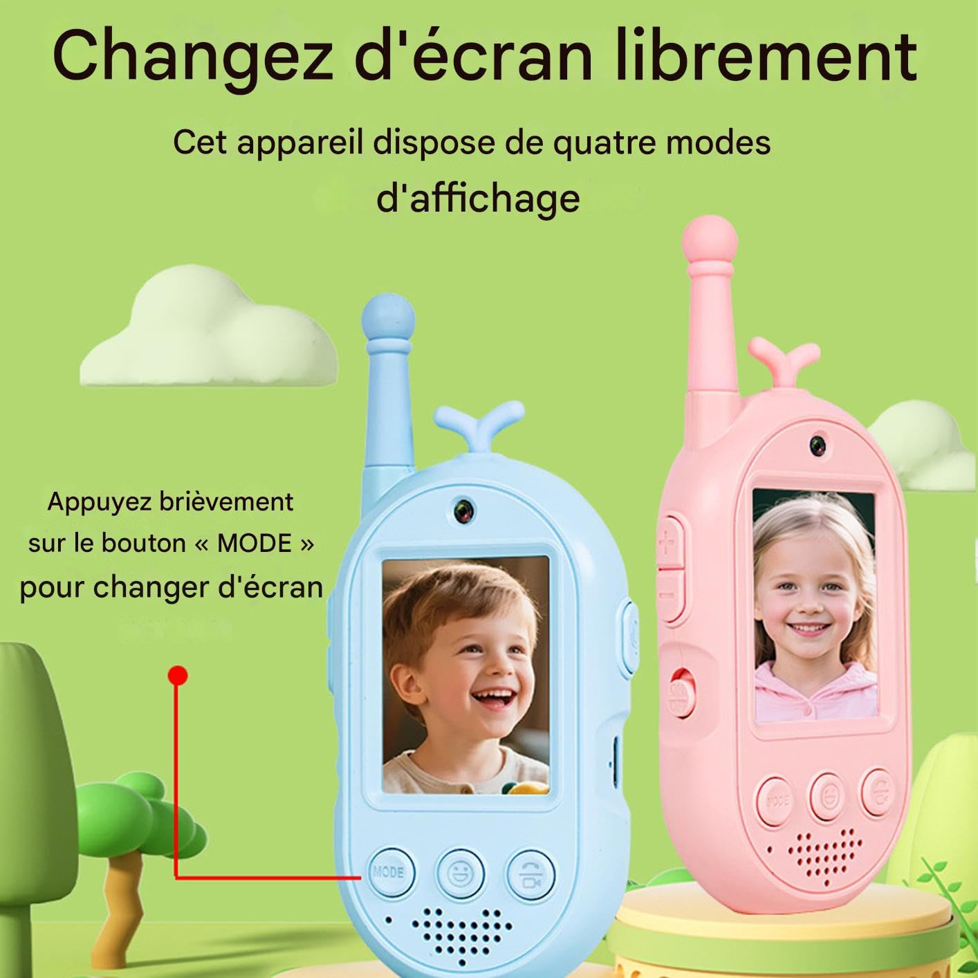 Walkie Talkie Video Per Bambini 2 Pezzi Radio Giocattolo Ricaricabile | Walkie Talkie Per Ragazzi Con Portata Di 300 Metri E 4 Effetti Vocali per Età 3-12 in Famiglia Chiamate e Conversazioni