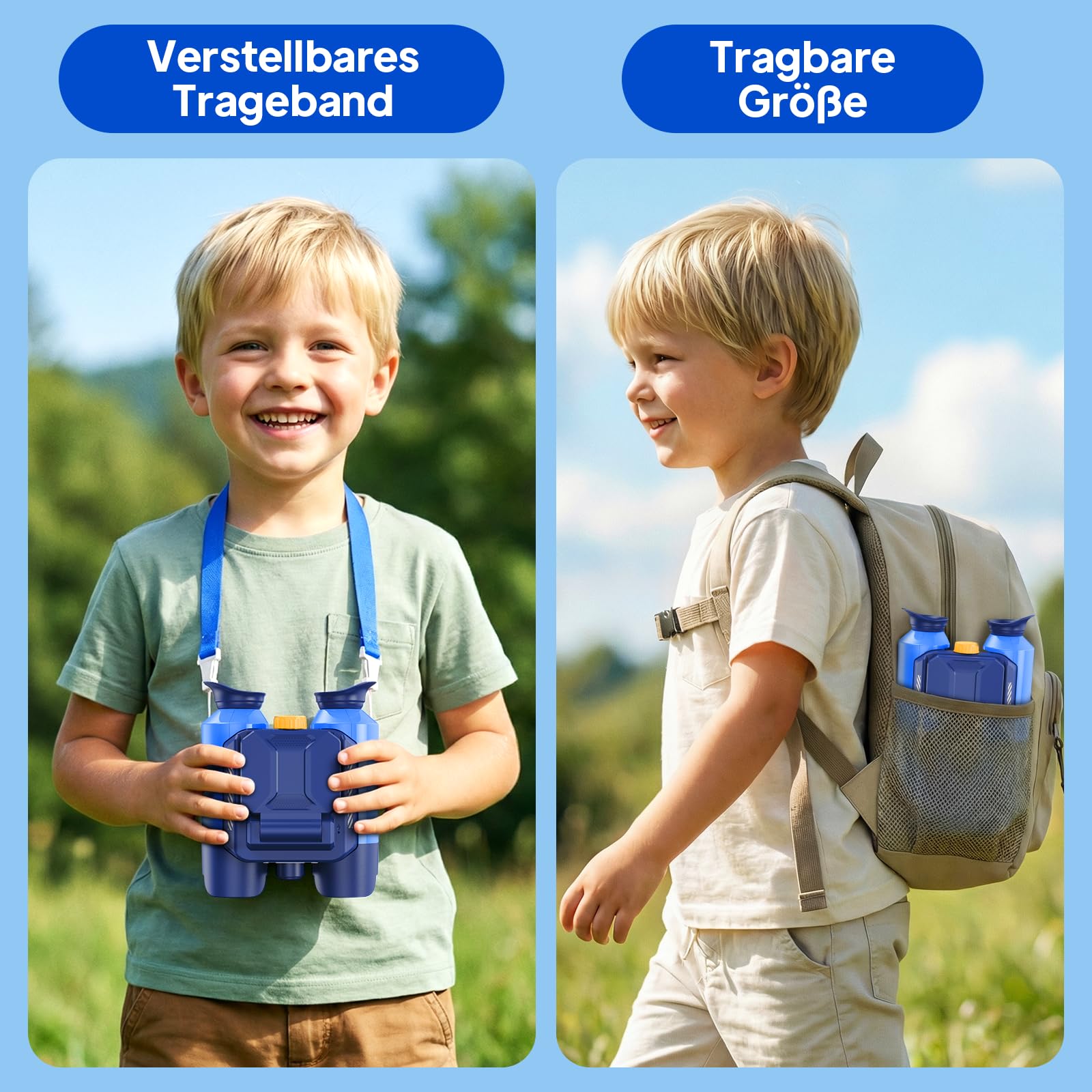 Fernglas für Kinder, Ashfly Kinderfernrohr mit eingebauter Kamera Nachtsicht, 10-facher Vergrößerung, Binoculars 200 Fotos speichern innen von 7 bis 99 Jahren - Deutsche Version Blau