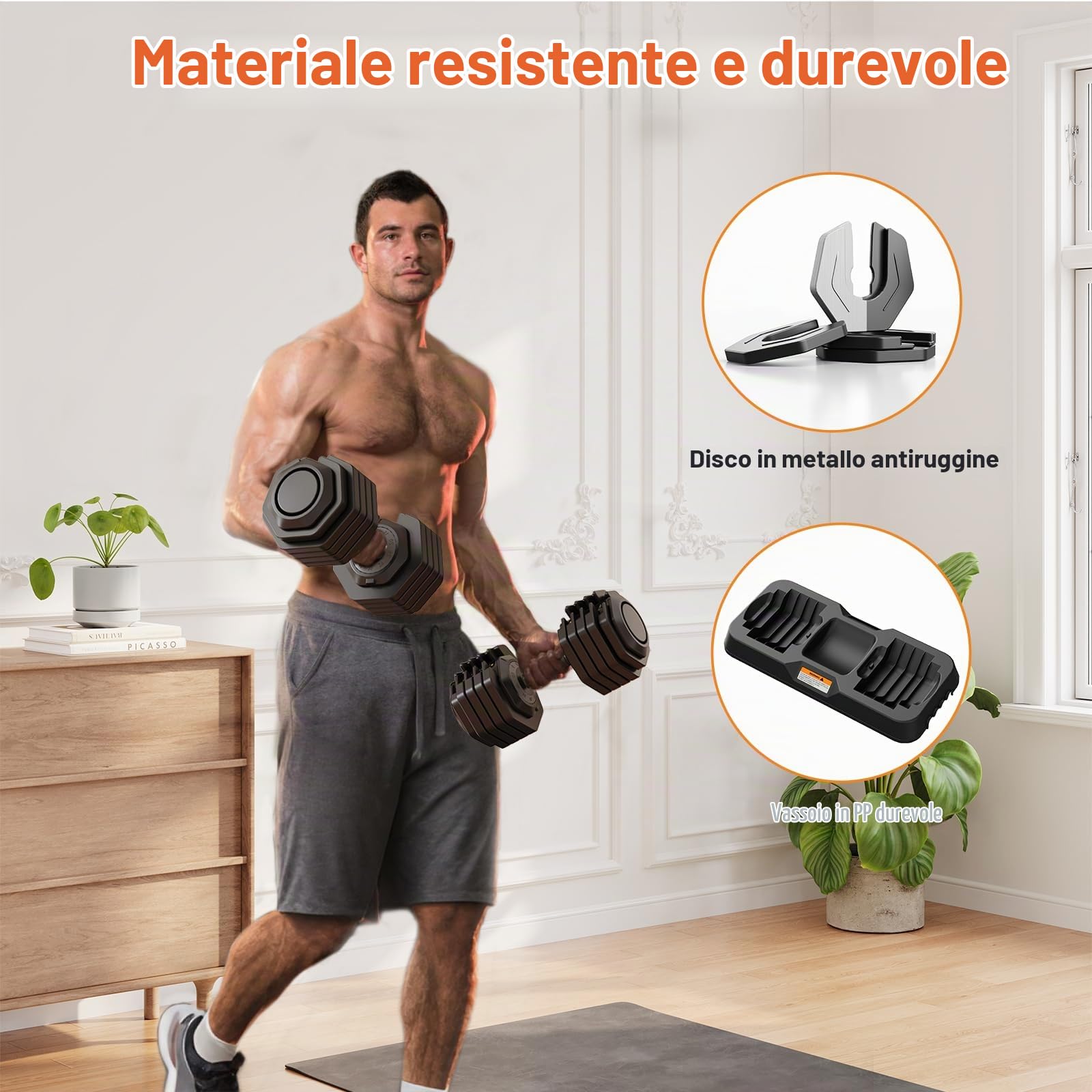 Set di manubri regolabili, coppia di pesi da 11 kg/24,5 kg, impugnatura antiscivolo con meccanismo di bloccaggio di sicurezza (Nero 24.5kg x2 (10 livelli di regolazione))