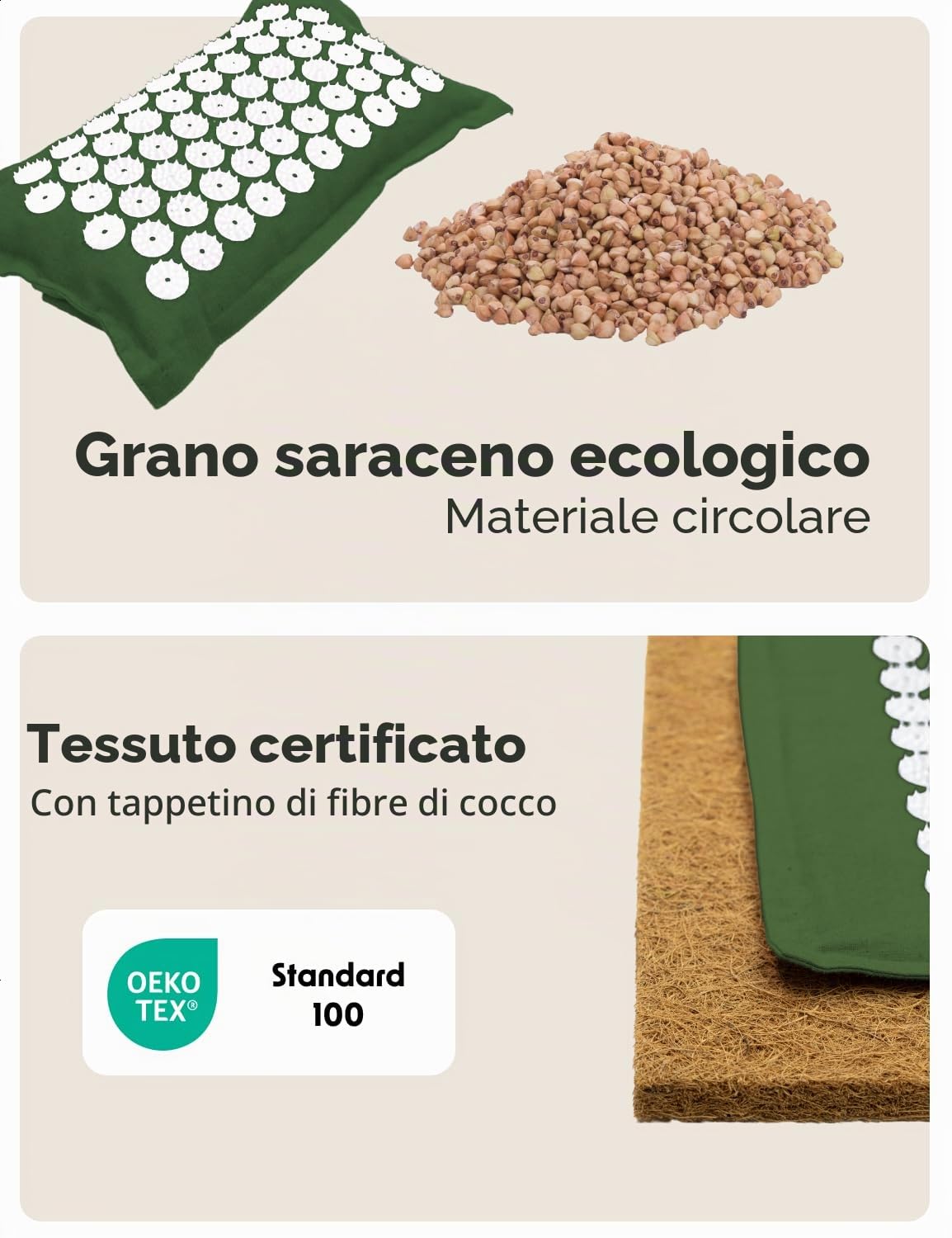 LifeGoods ECO, tappetino per agopressione con cuscino, tappetino a batteria, tappetino per agopuntura, tappetino massaggiante, schiena spina, tappetino per agopuntura, tappetino per massaggio