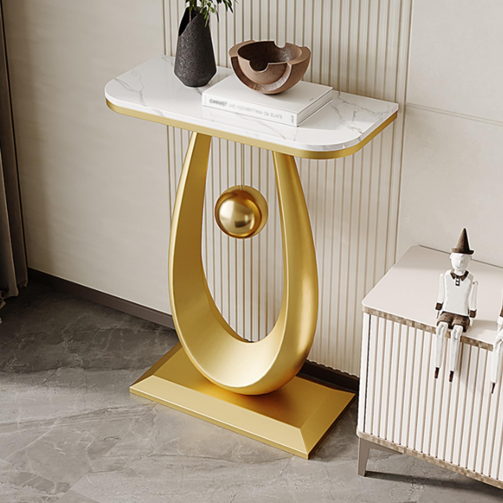 Table d'appoint Crease-Moon en ardoise véritable et structure or