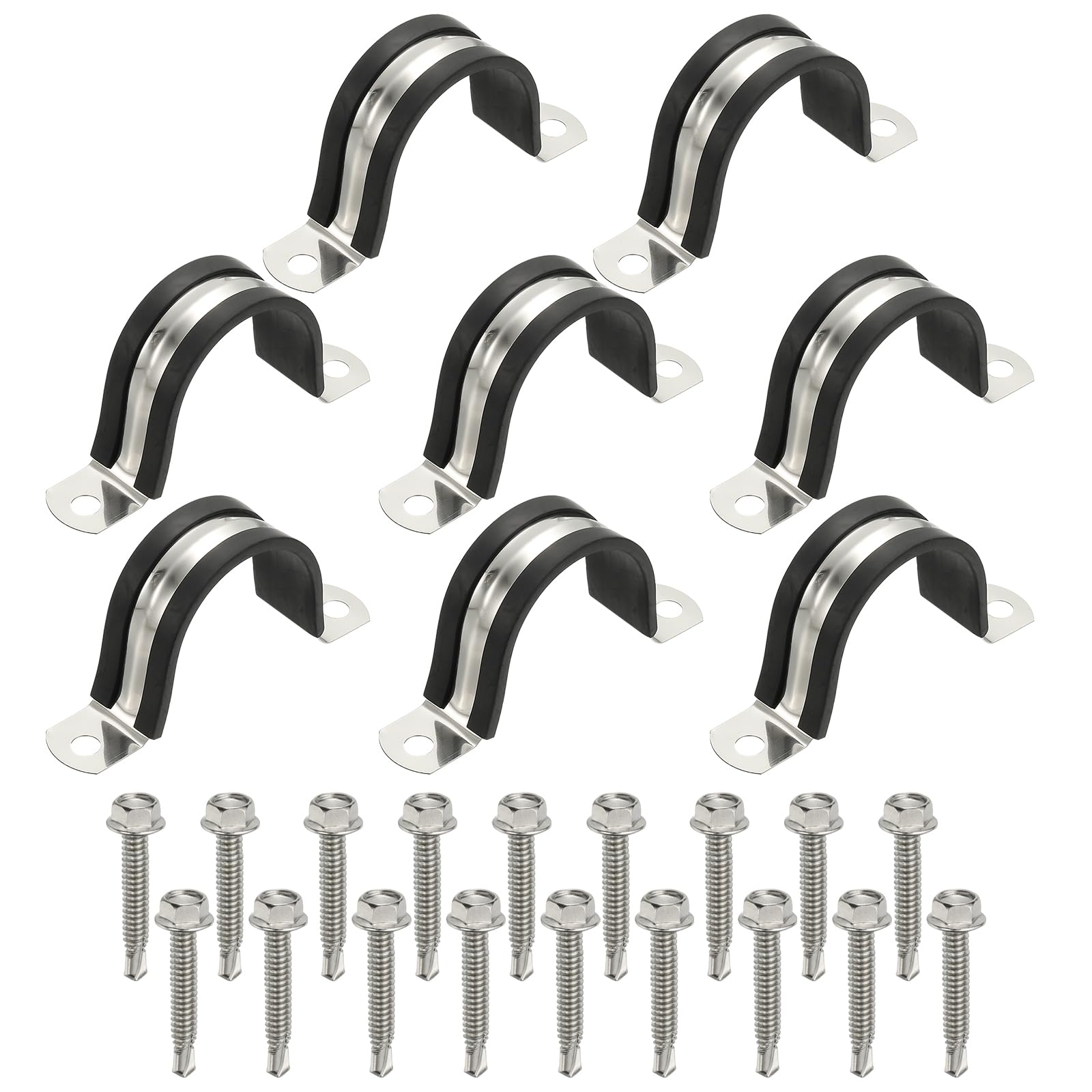 PATIKIL 8Pcs Pipe Clamps, 1-9/16 Inch 304 Stainless Steel Rubber Cushioned U Bracket Conduit Clamps Pipe Strap Wire Clips with Hexagonal Screw for Tube Hose Cord Installation, 40mm