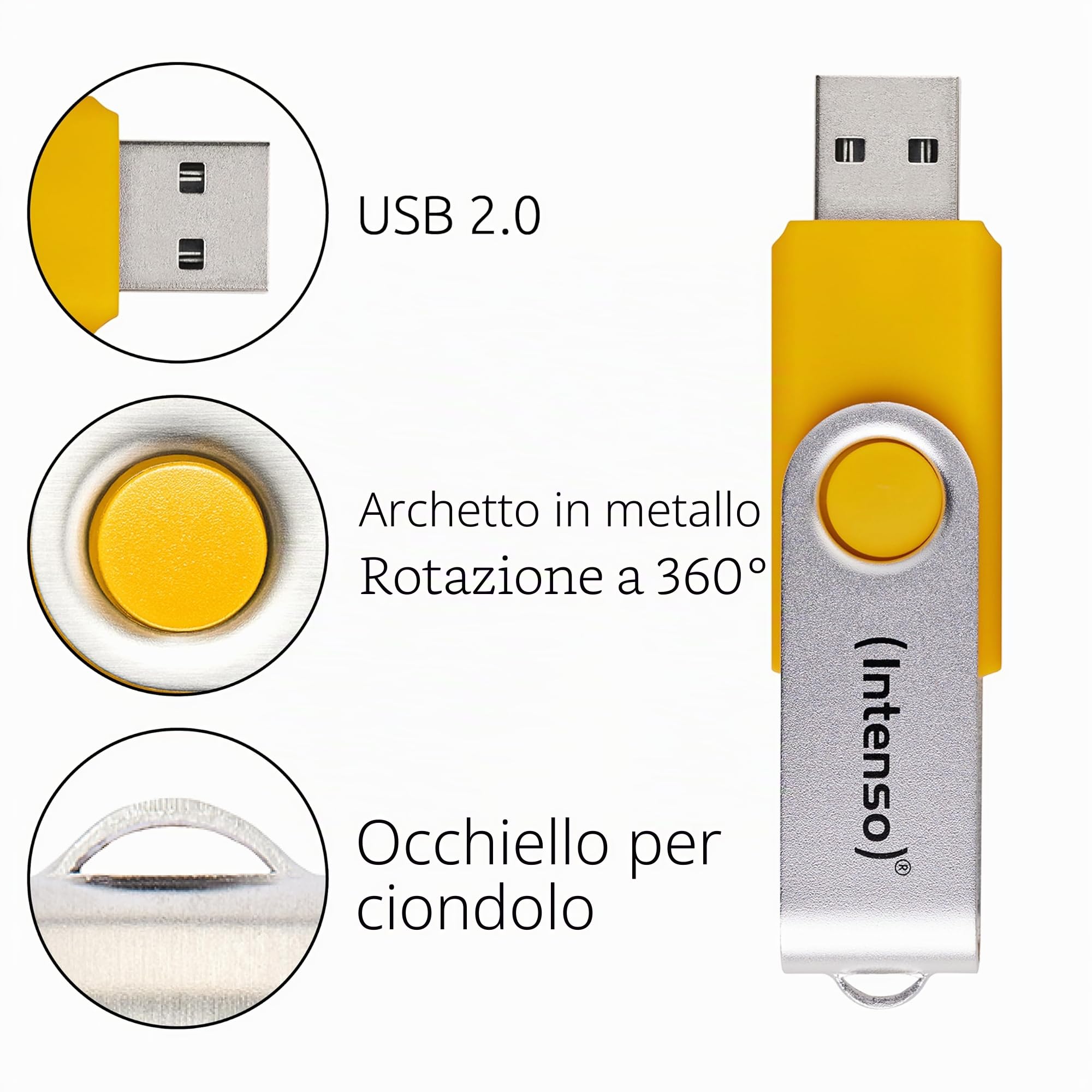 Intenso Basic Line - Chiavette USB 2.0 da 16 GB, con pratica etichetta, giallo, verde, nero, blu + arancione, con staffa in metallo argentato, confezione da 5