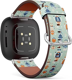 CJBROES Replacement Leather Watch Band, Compatible with Fitbit Versa 3 and Fitbit Sense of Wristband Bracelet Accessory - Retro Futurism