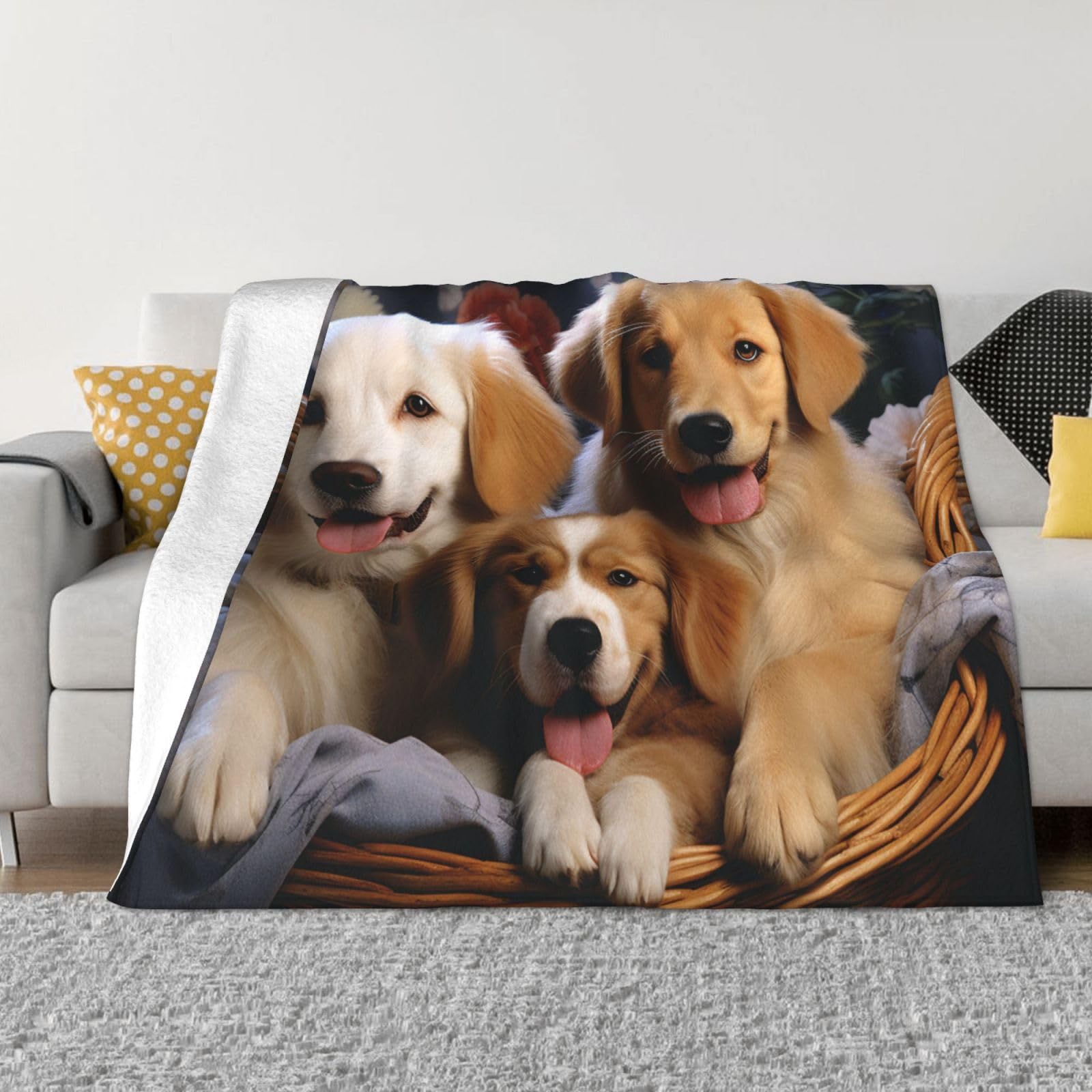 Couverture voyage flanelle chaude imprimé paniers chiens pour canapé et lit