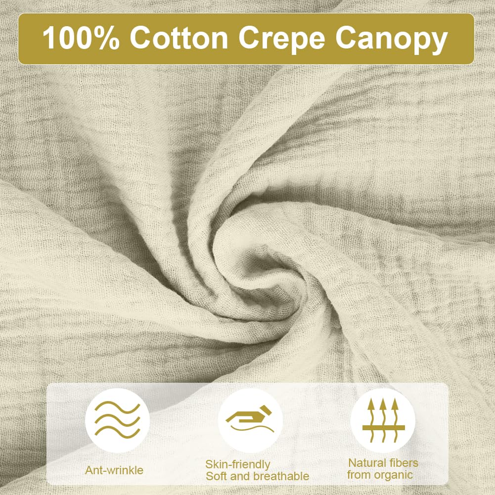 Vicloon Tenda Letto Bambini 100% Cotone, Tenda Letto Montessori per Letto Bambini, Baldacchini in Tessuto, Tenda da Letto per la casa in Mussola, 135 x 360 cm, Beige