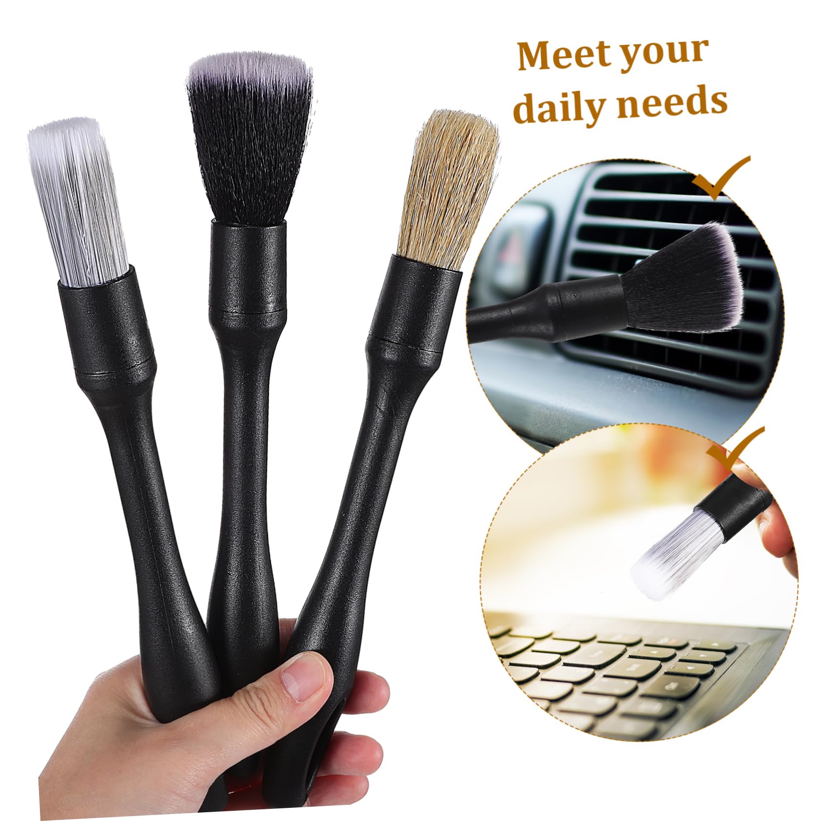 SOESFOUFU Ergonomic Handle Car Detailing Brush Set Replacement Brush Heads for Car Cleaning Professional Auto Detailing Supplies