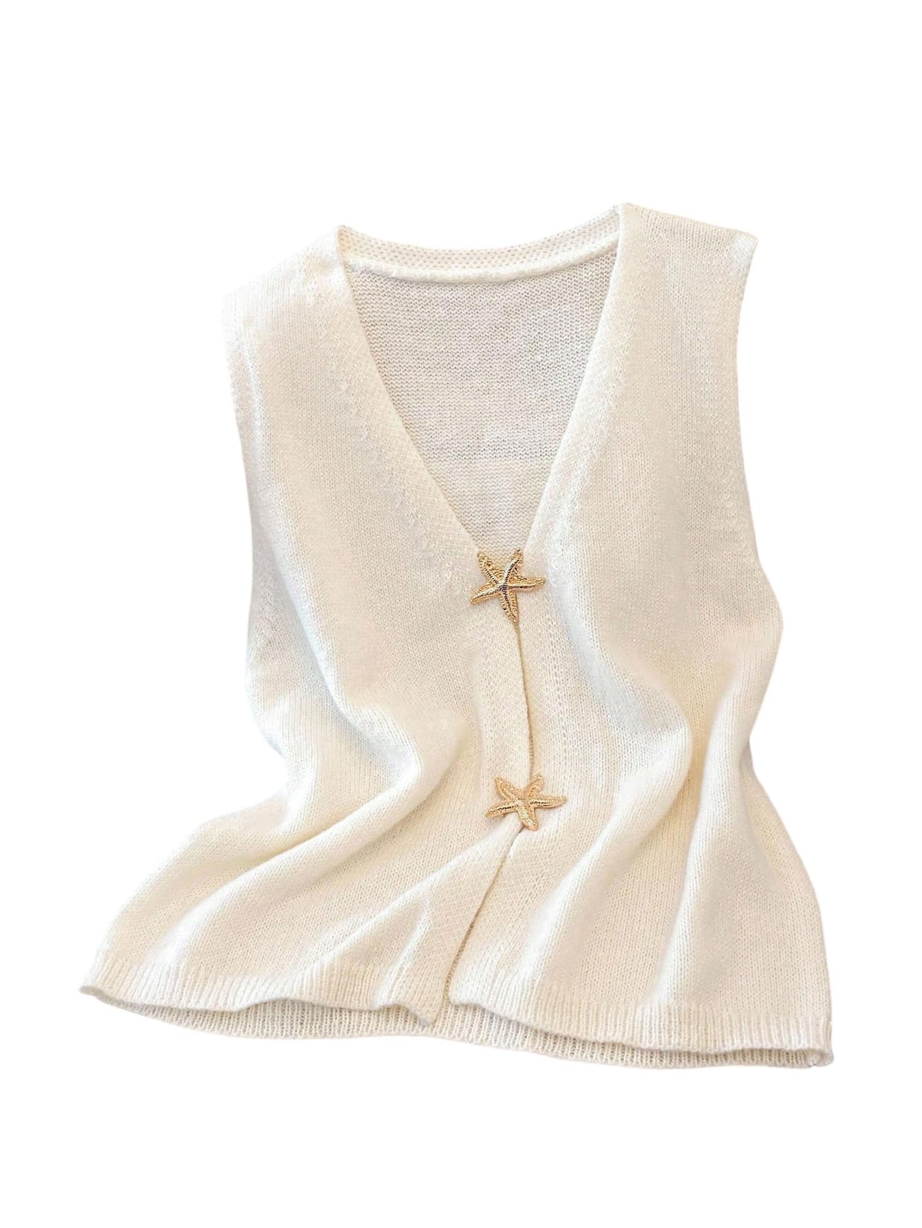 WDIRARA Womens Plus Size Sweater Vest Starfish Button V Neck Sleeveless Knit Tank Tops