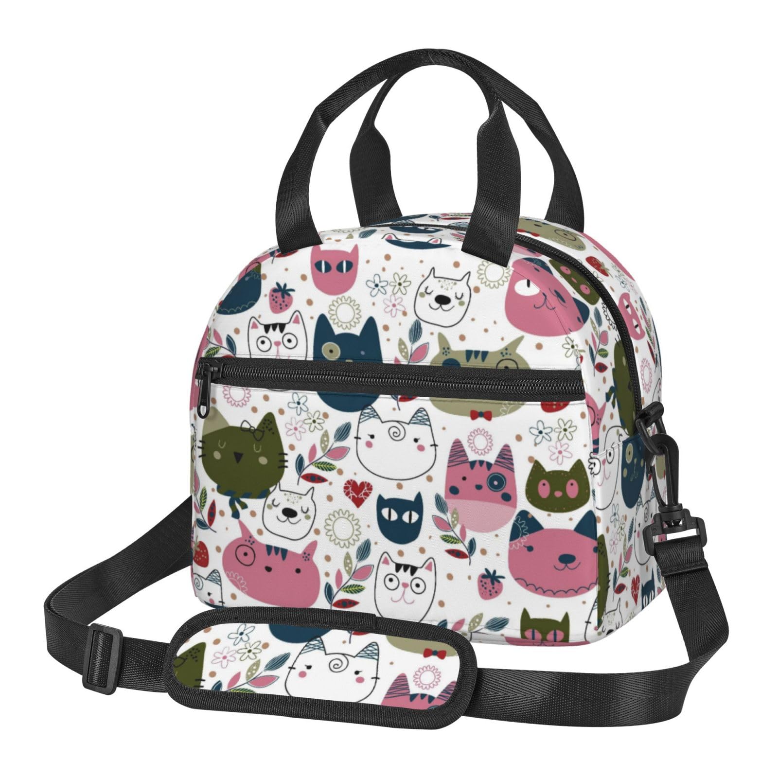 YUAOEUR Insulated Lunch Bag, Leak-Proof Cooler Lunch Box for Men & Women with Adjustable Strap, Reusable Lunch Tote Bag Ideal for Work, Picnic and Travel – 23 x 13 x 20 cm(Cute cat) — image 1