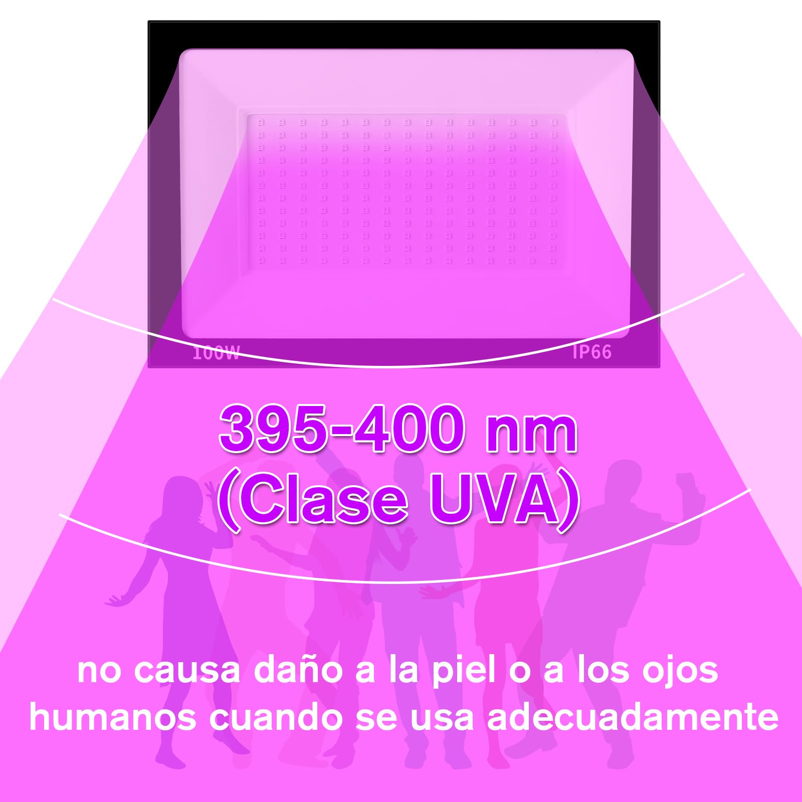 Foco de Luz Negra 100W con 180 LED, Lámpara UV de Aleación de Aluminio, Longitud de Onda 385-400NM, Proyector UV Impermeable IP66 para Efectos Especiales, Seguridad y Fiestas