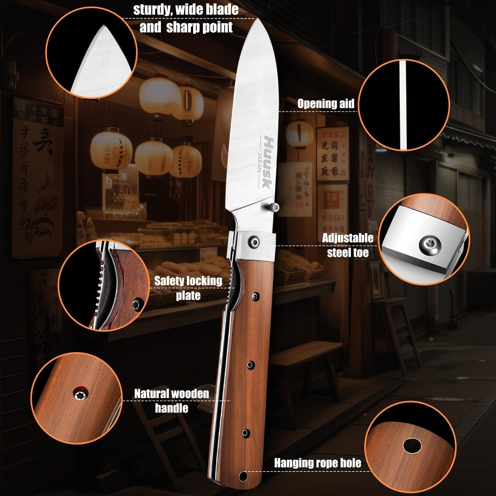 Huusk Folding Chef Pocket Knife-Japanese Santoku Knive, edc Kitchen Knives — Amazon image 4