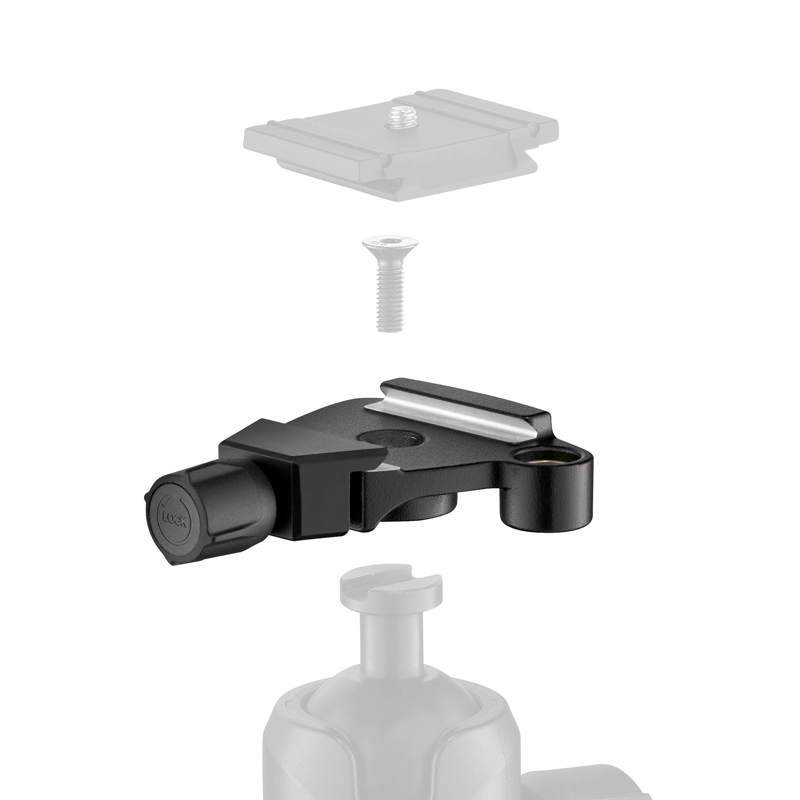Manfrotto Traveler Top Lock adapter do szybkiego zwalniania - kompatybilny z Arca uchwyt płytowy do statywów Befree, głowic kulowych 494 i 496 - kompaktowy i lekki - aluminium - MSQ6T, czarny